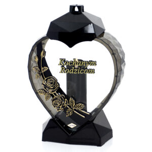 Elegancki znicz w kształcie serca z kwiatem róży dla rodziców