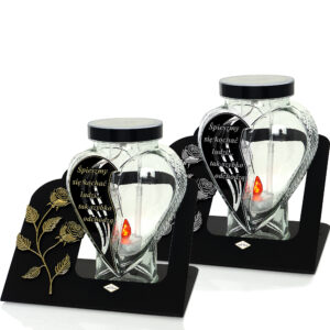 Szklany znicz solarny fotowoltaiczny w kształcie serca z wierszem