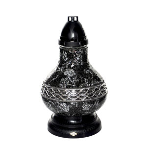 Witrażowy ozdobny znicz w kolorze czerwono-złotym lub srebrnym WITRAŻ KARAFA MINI