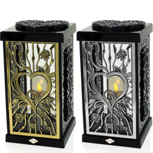 Elgancki bogato zdobiony znicz w formie dużej latarenki z motywem serca