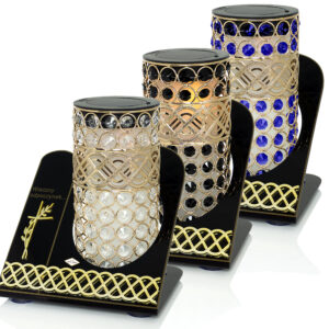 Elegancki bogaty znicz solarny z serii premium z kryształkami i podstawką