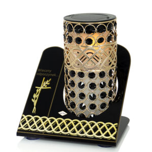 Elegancki bogaty znicz solarny z serii premium z kryształkami i podstawką