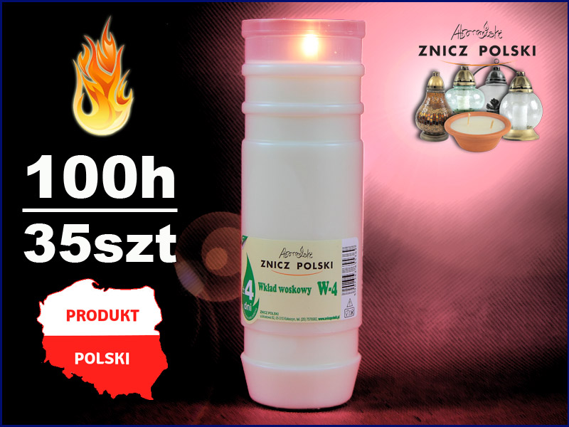 Wysokiej jakości wkłady woskowe do zniczy czas palenia 100h W4 (35 szt.)