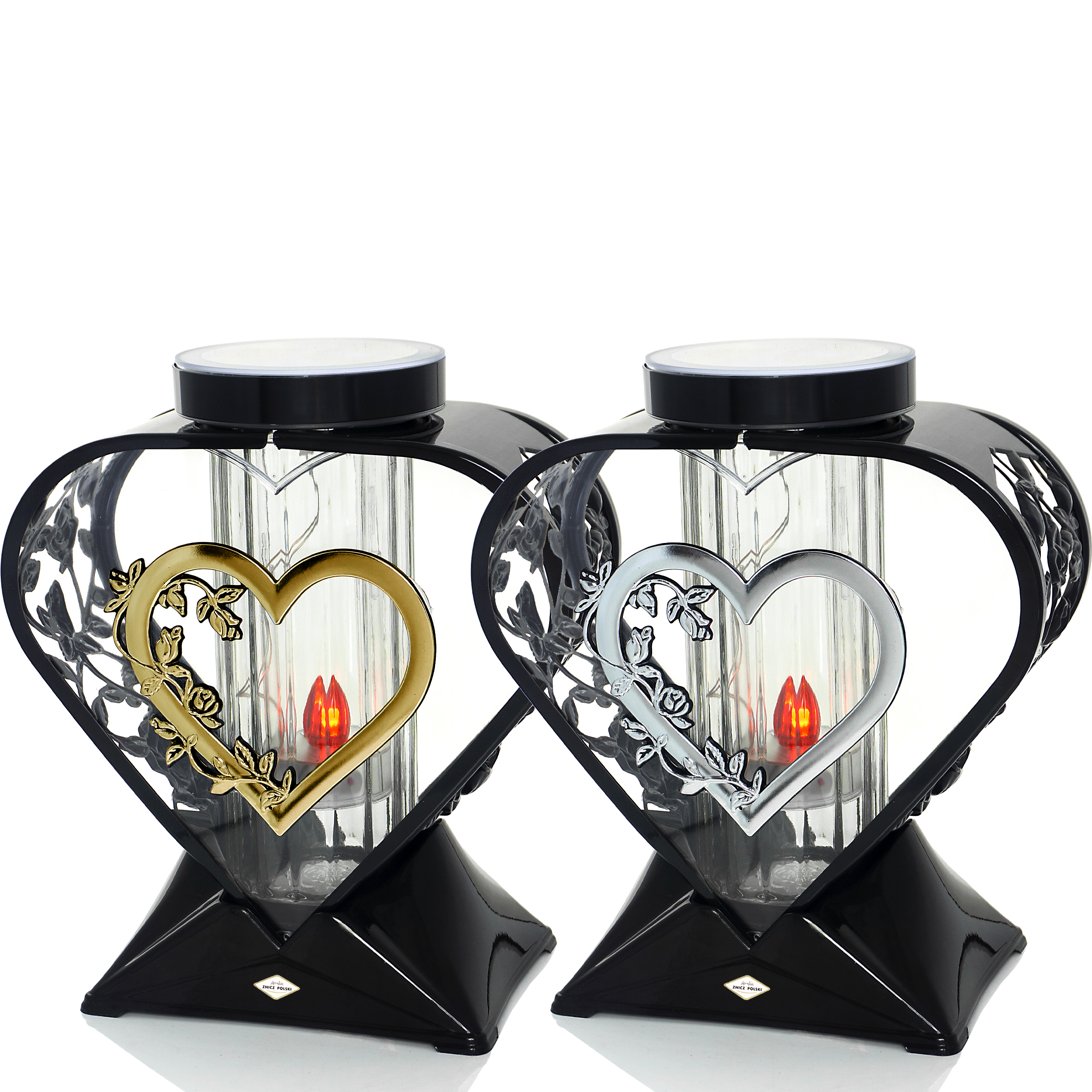 Znicz solarny w kształcie serca z odobnymi ażurami na bokach NOWOŚĆ