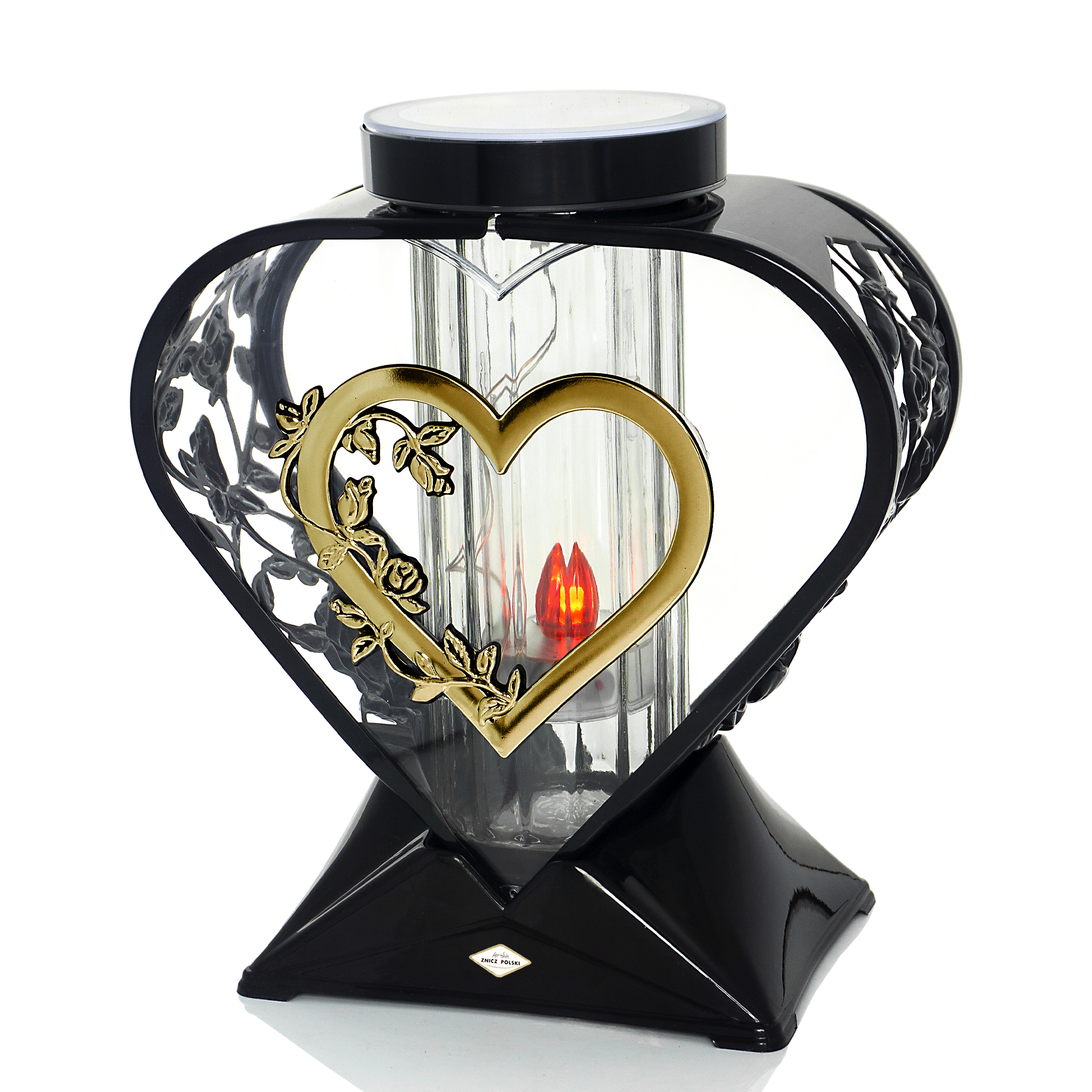 Znicz solarny w kształcie serca z odobnymi ażurami na bokach NOWOŚĆ