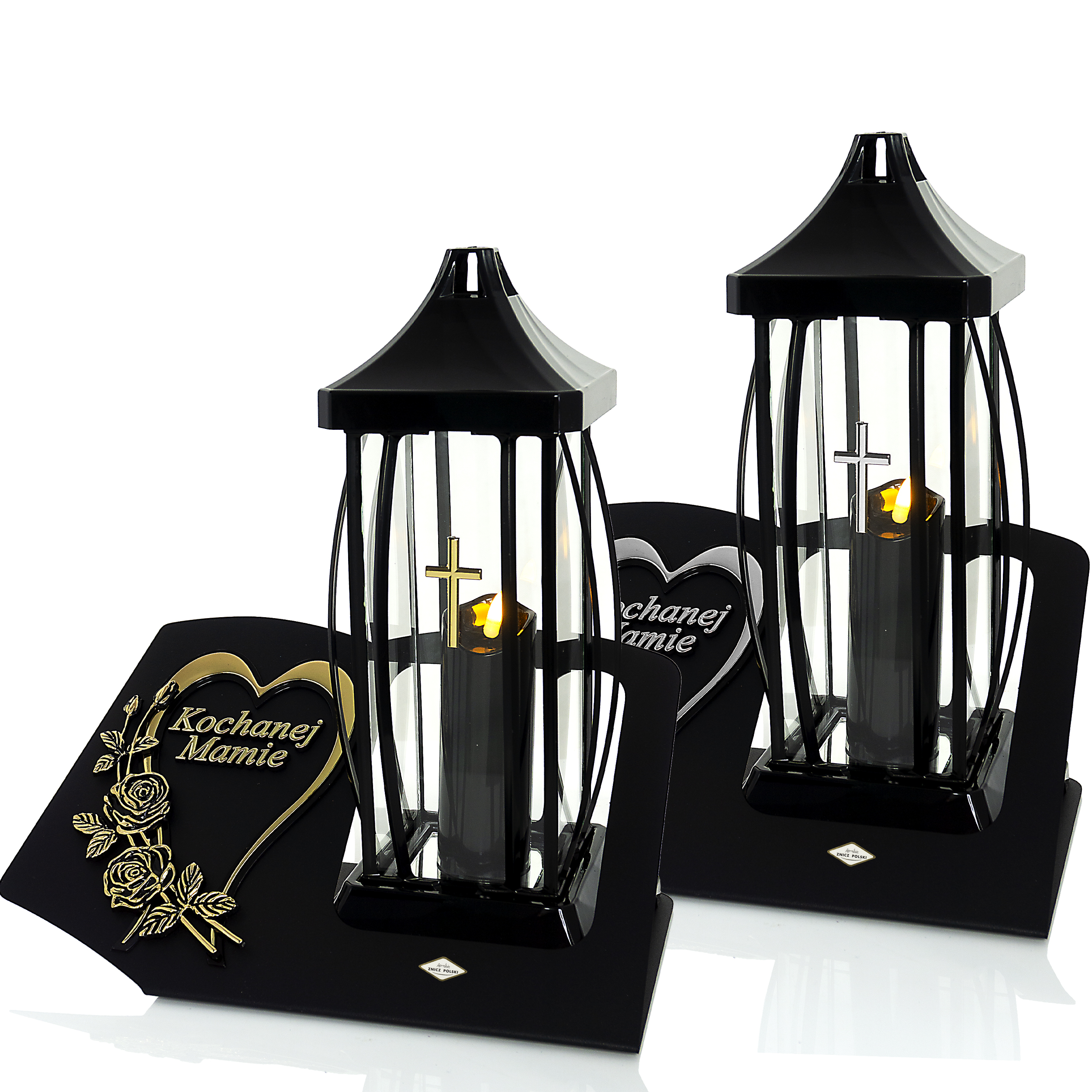 Duży okazały znicz dla Mamy z metalową podstawą i sercem