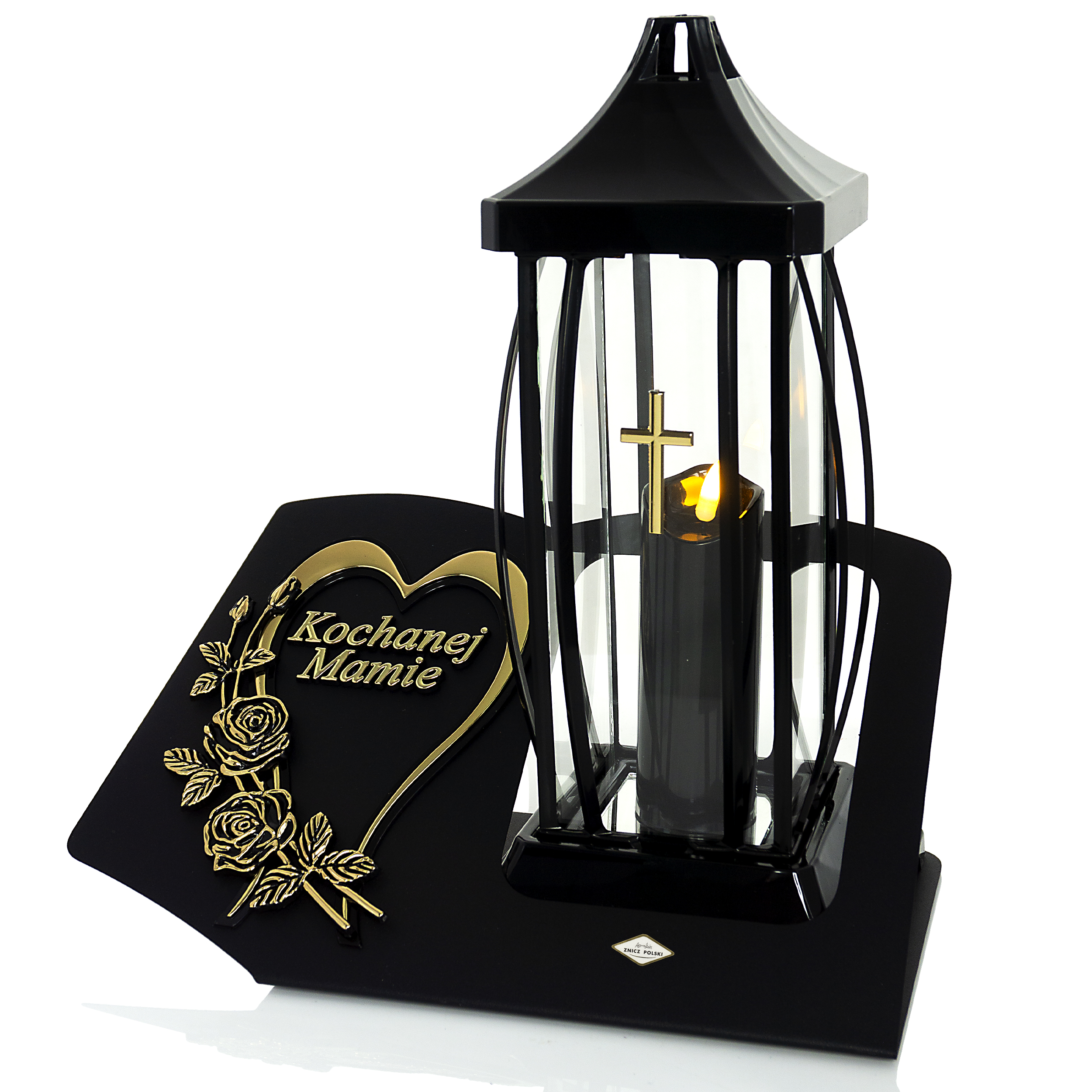 Duży okazały znicz dla Mamy z metalową podstawą i sercem