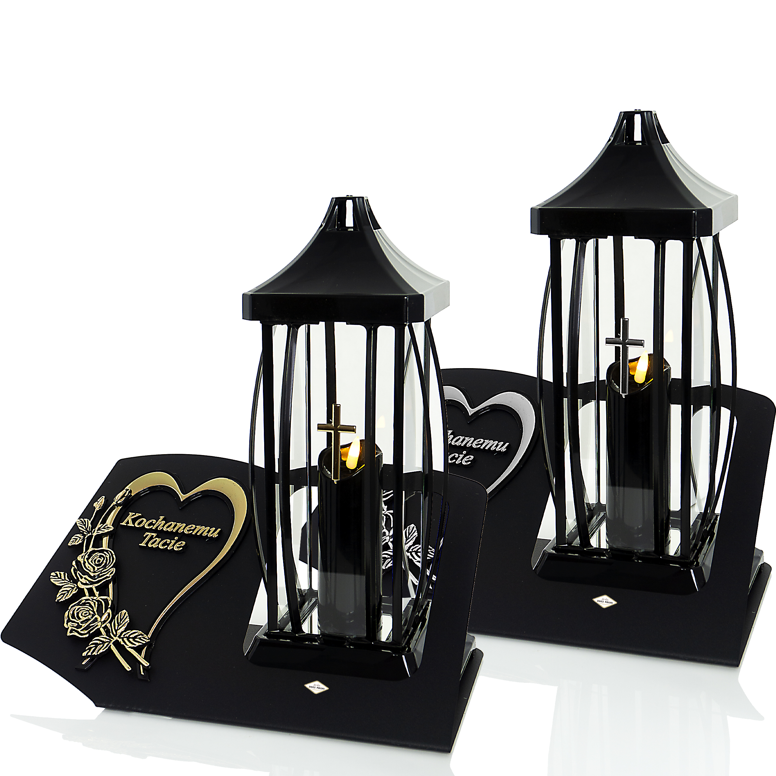 Duży okazały znicz dla Taty z metalową podstawą i sercem