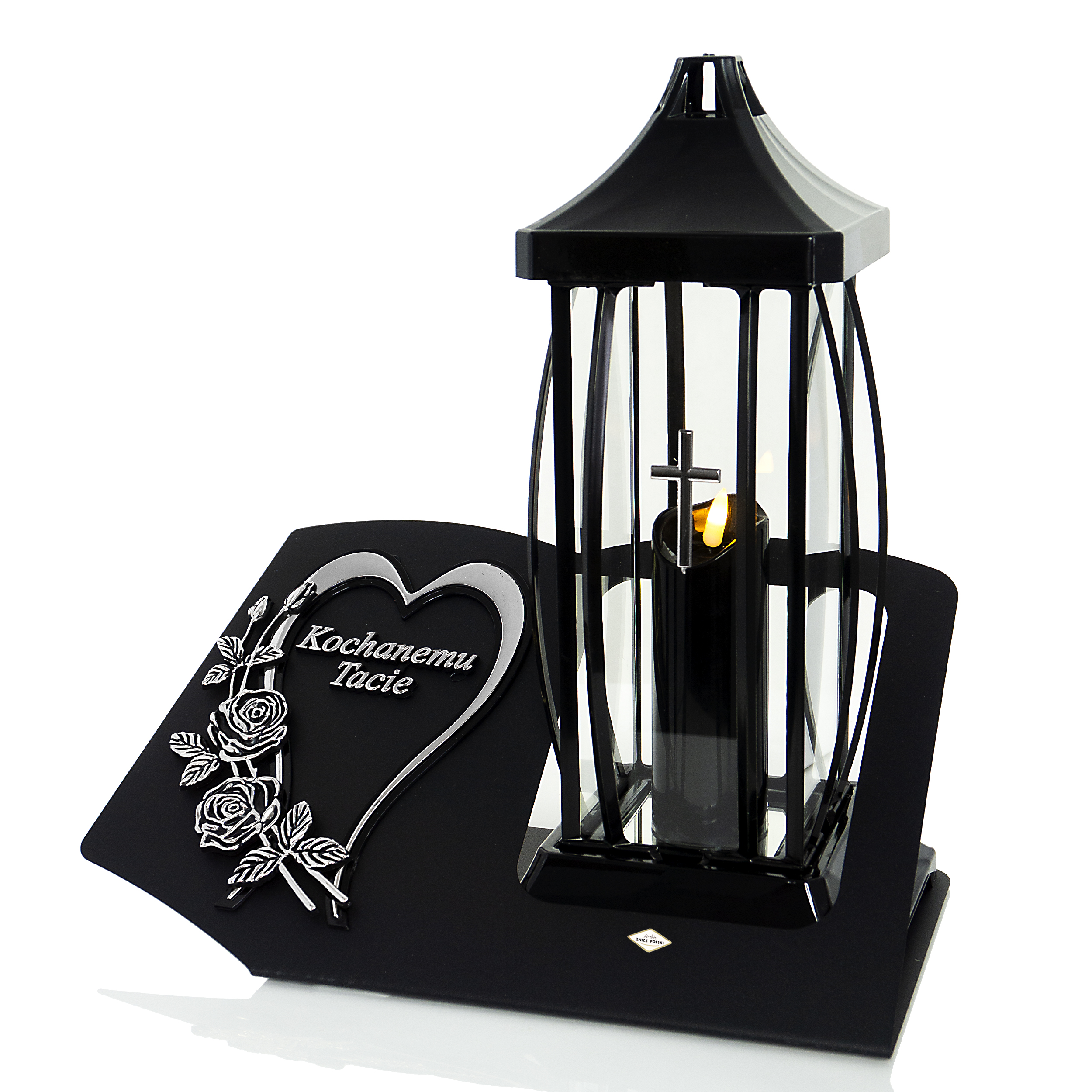 Duży okazały znicz dla Taty z metalową podstawą i sercem