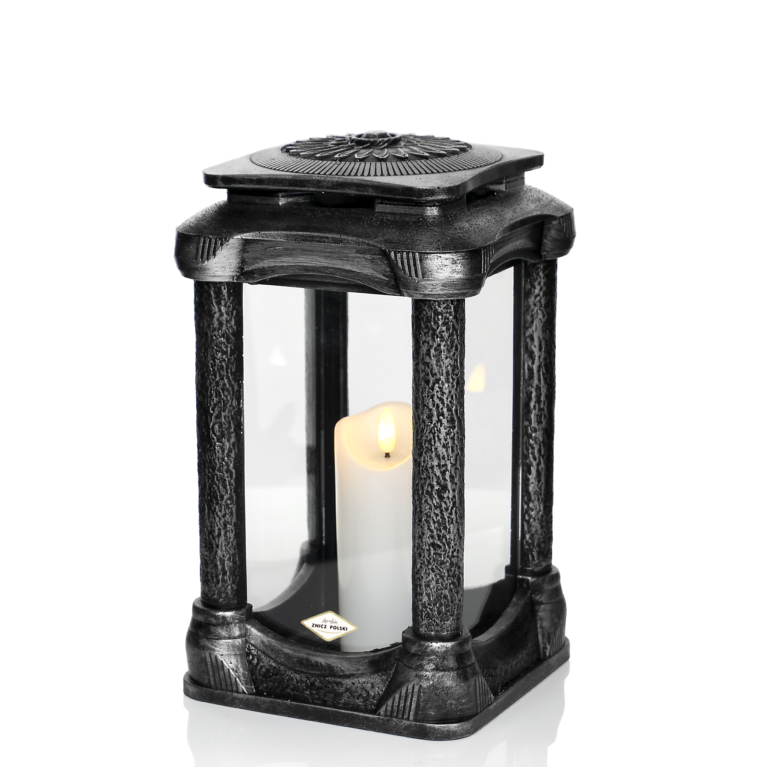 Elegancki znicz żywiczny w formie zdobionej kapliczki ROMA