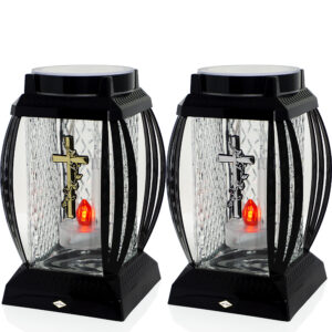 Znicz solarny z odozbnym krzyżem 25cm - złoty lub srebrny