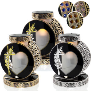 Wyjątkowy znicz solarny w formie koła i serca z kryształkami szkła NOWOŚĆ