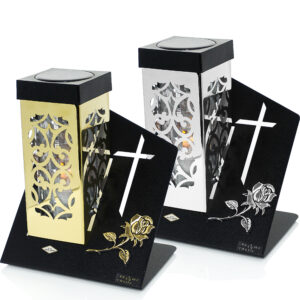 Nowoczesny znicz solarny w formie kwadratu z efektem płomienia PARIS D SOLAR