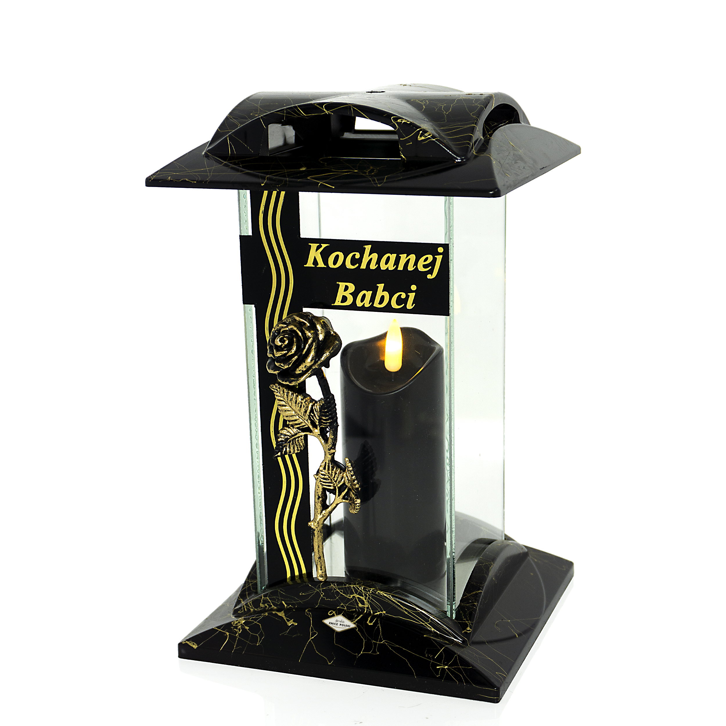 Stylowy elegancki czarno-złoty znicz nagrobny dla babci
