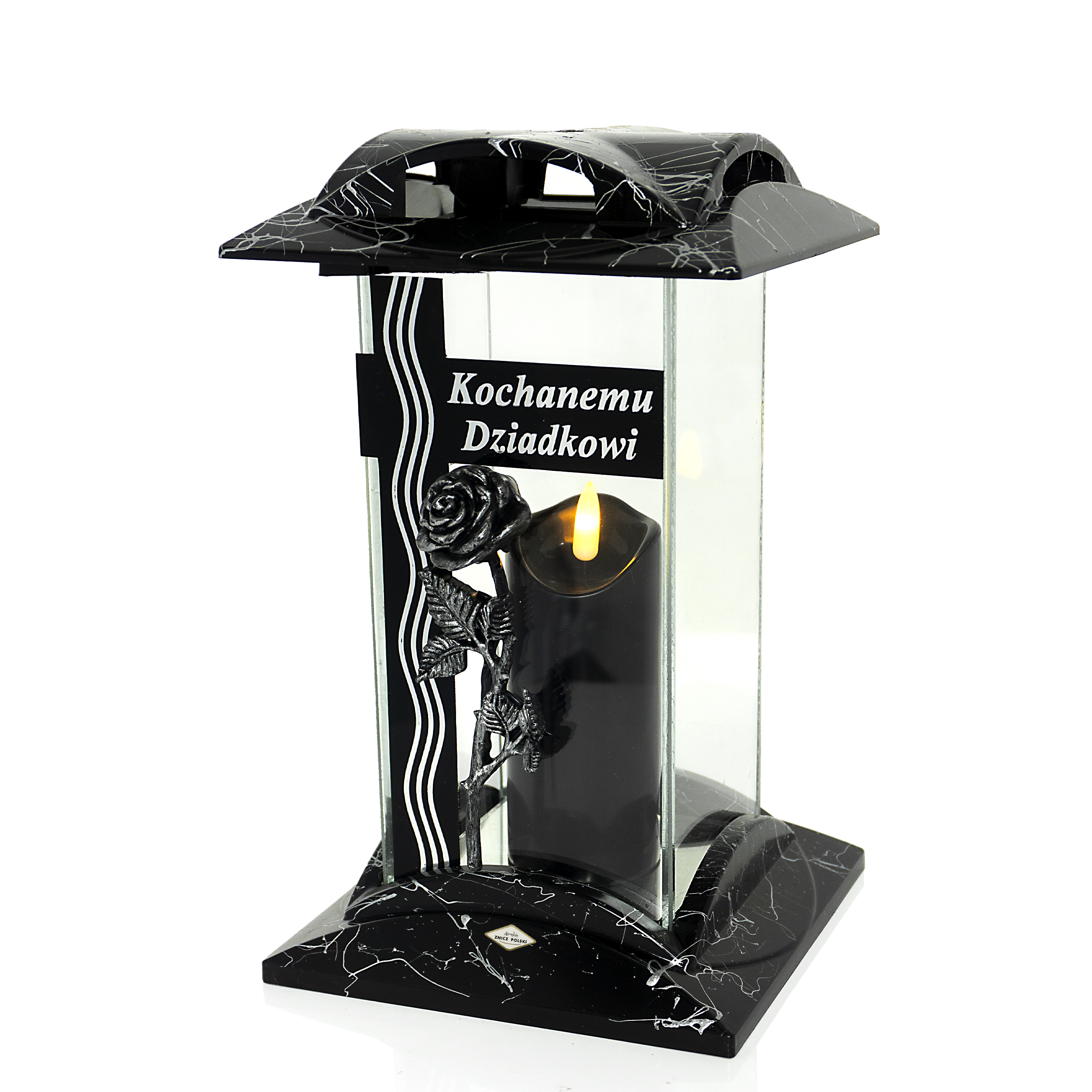 Stylowy elegancki czarno-srebrny znicz nagrobny dla dziadka