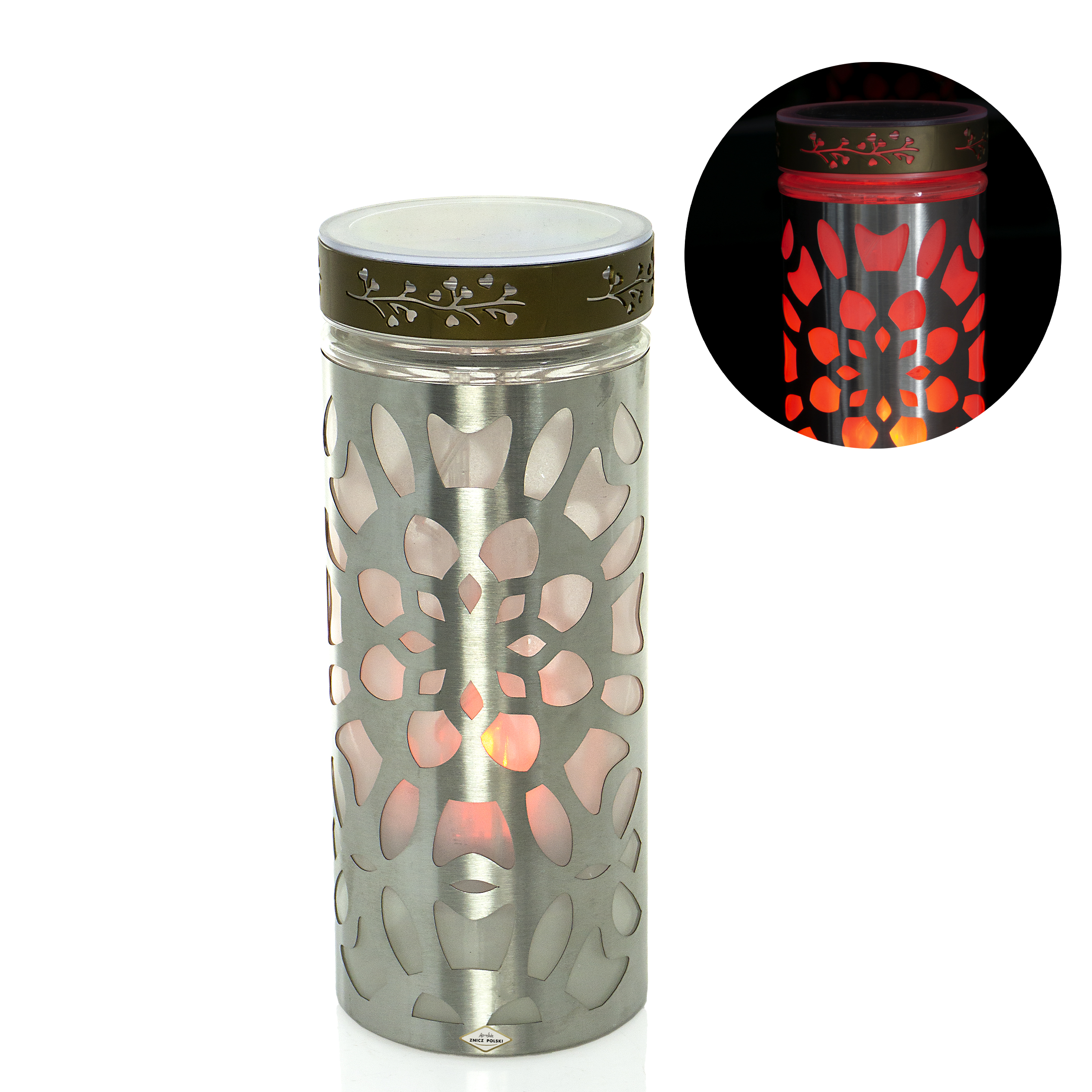 Znicz LATARENKA SOLAR METAL SATYNA czerwony led