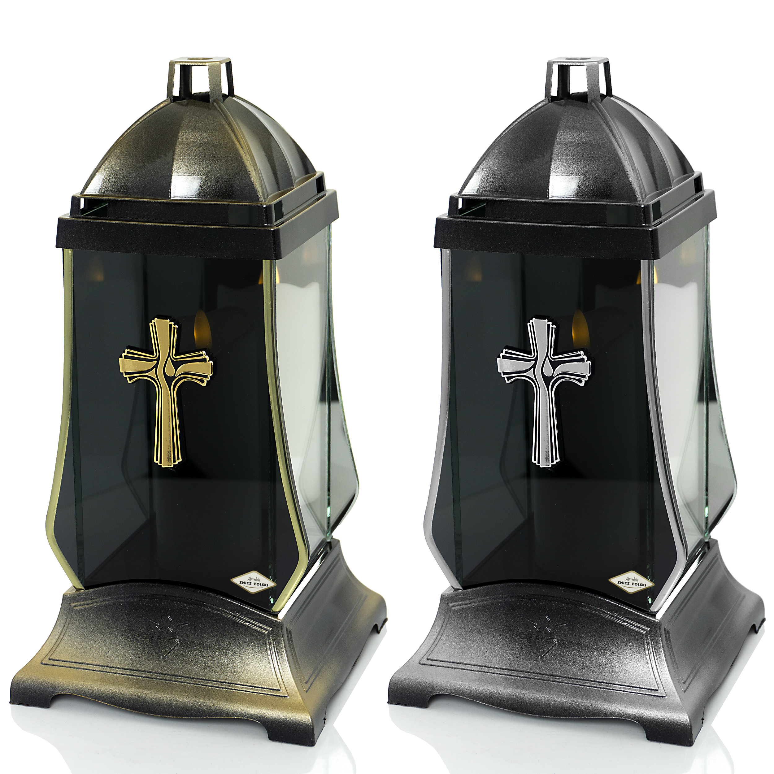 Elegancki znicz nagrobny z dymioną przednią szybką i lustrem