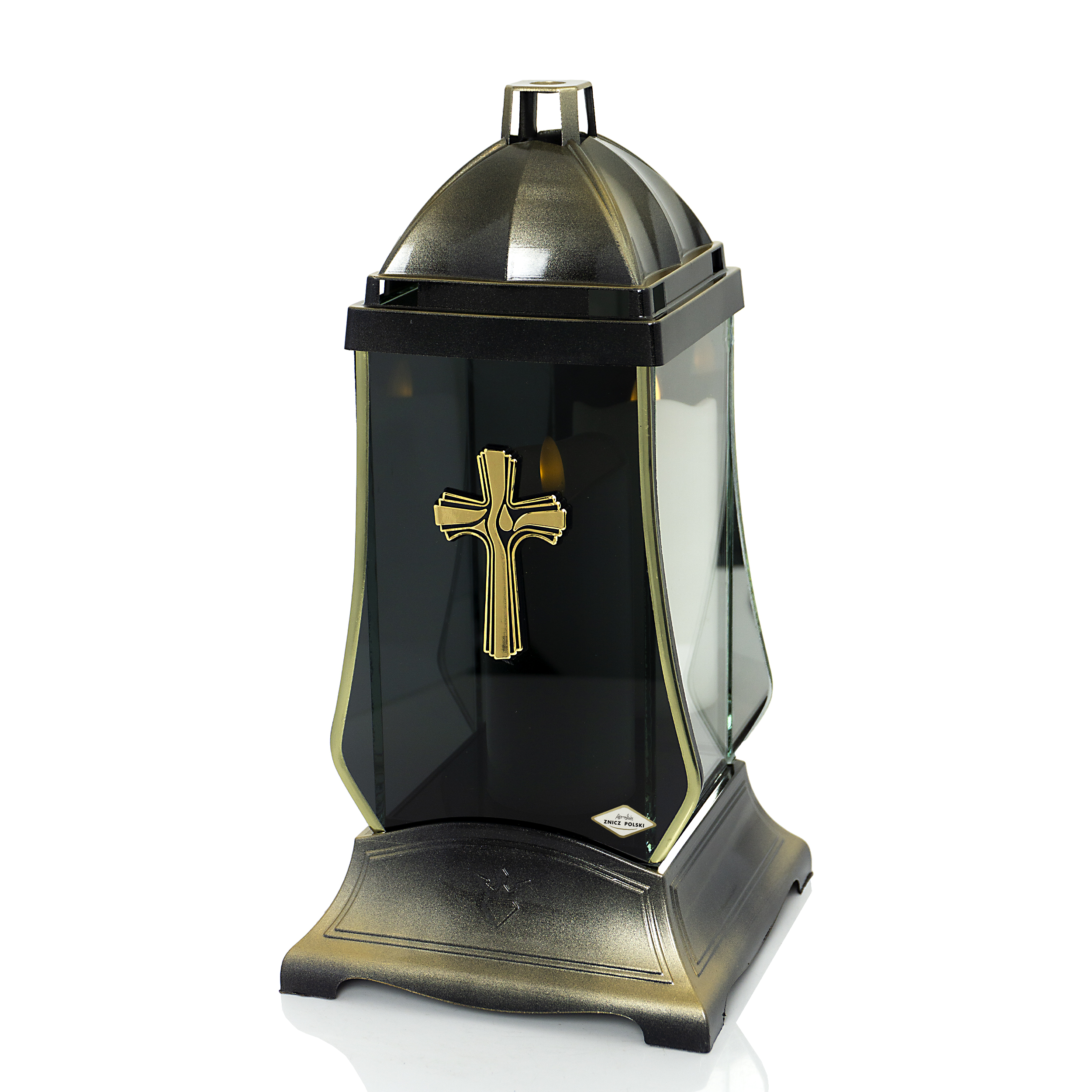 Elegancki znicz nagrobny z dymioną przednią szybką i lustrem