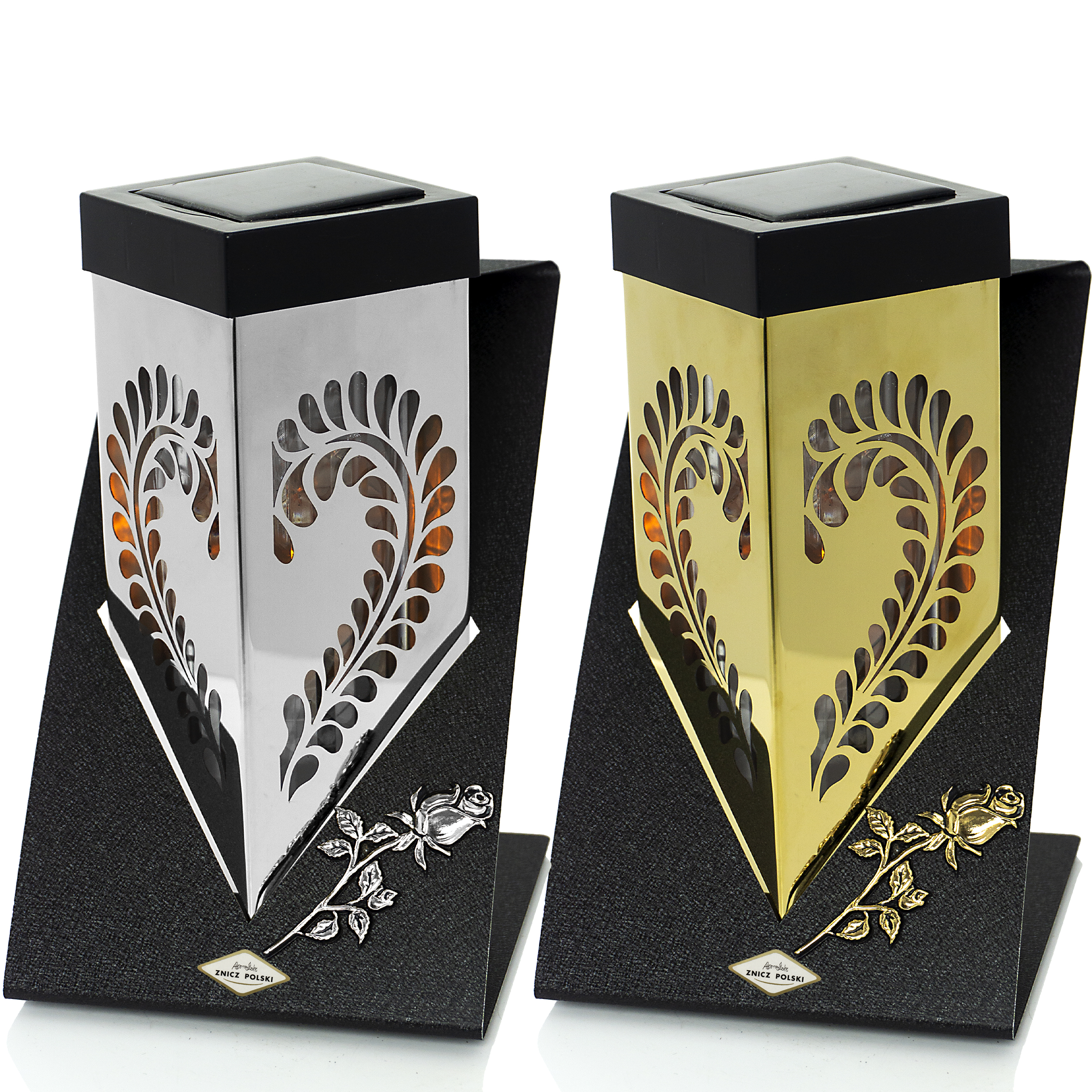 NOWOŚĆ! Znicz solarny metalowy z kwiatem róży