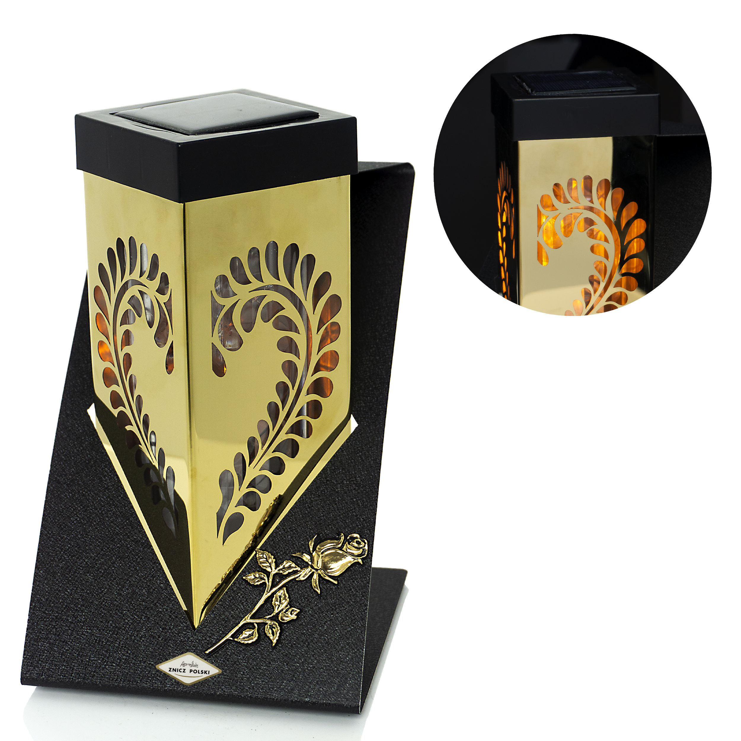 NOWOŚĆ! Znicz solarny metalowy z kwiatem róży