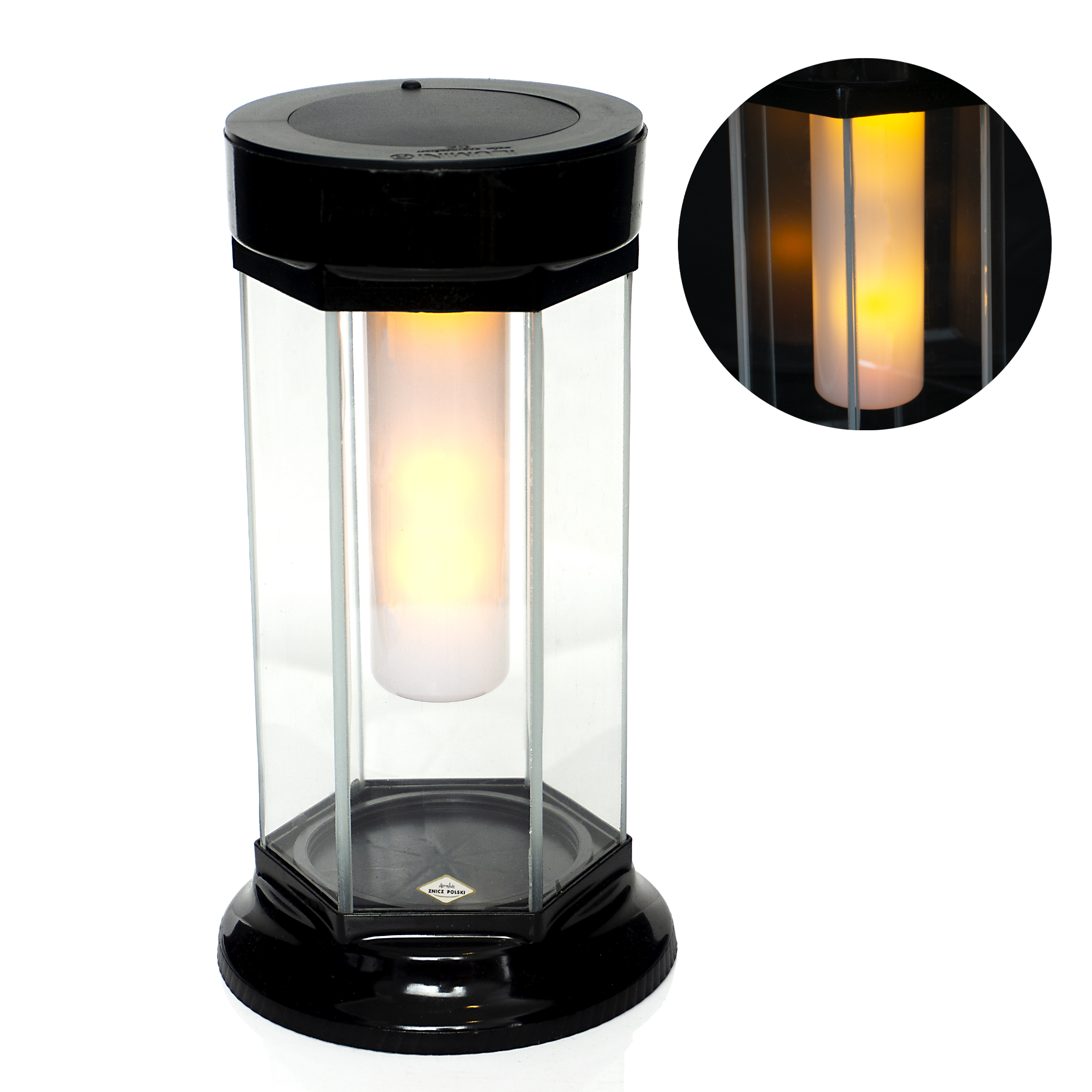 Znicz nagrobny solarny w prostej formie czarny | świeci DZIEŃ i NOC