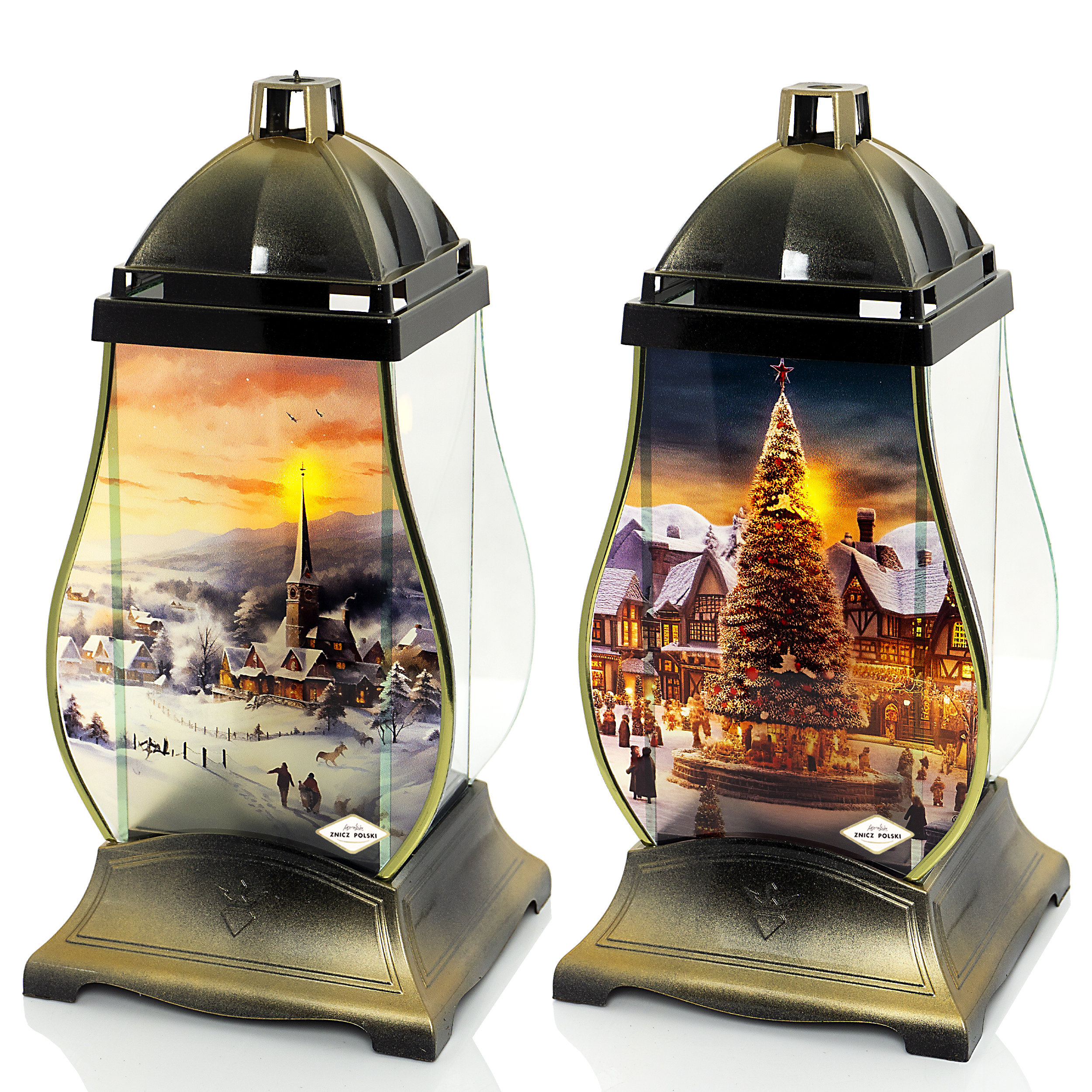 Znicz bożonarodzeniowy kapliczka z widokiem świątecznym