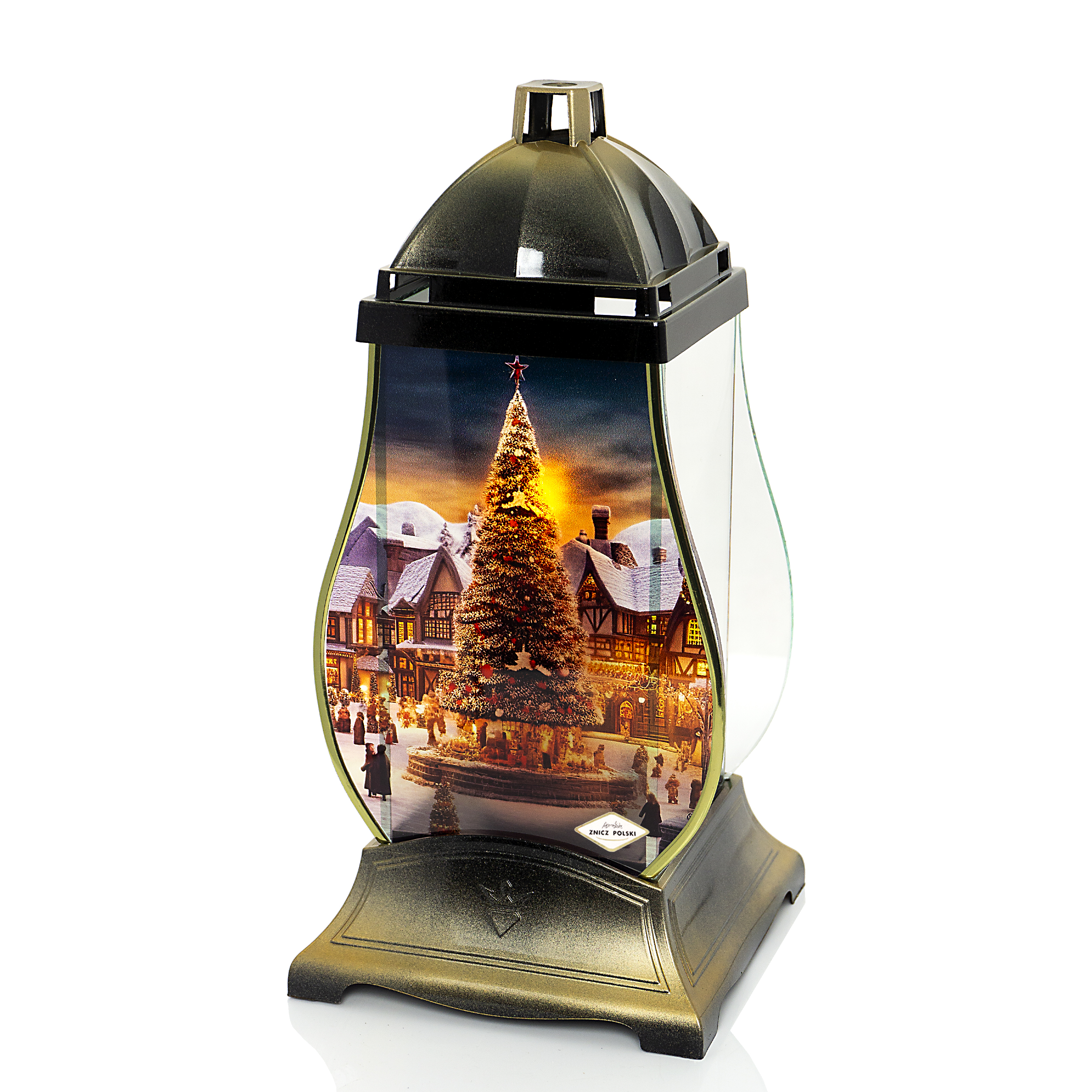 Znicz bożonarodzeniowy kapliczka z widokiem świątecznym