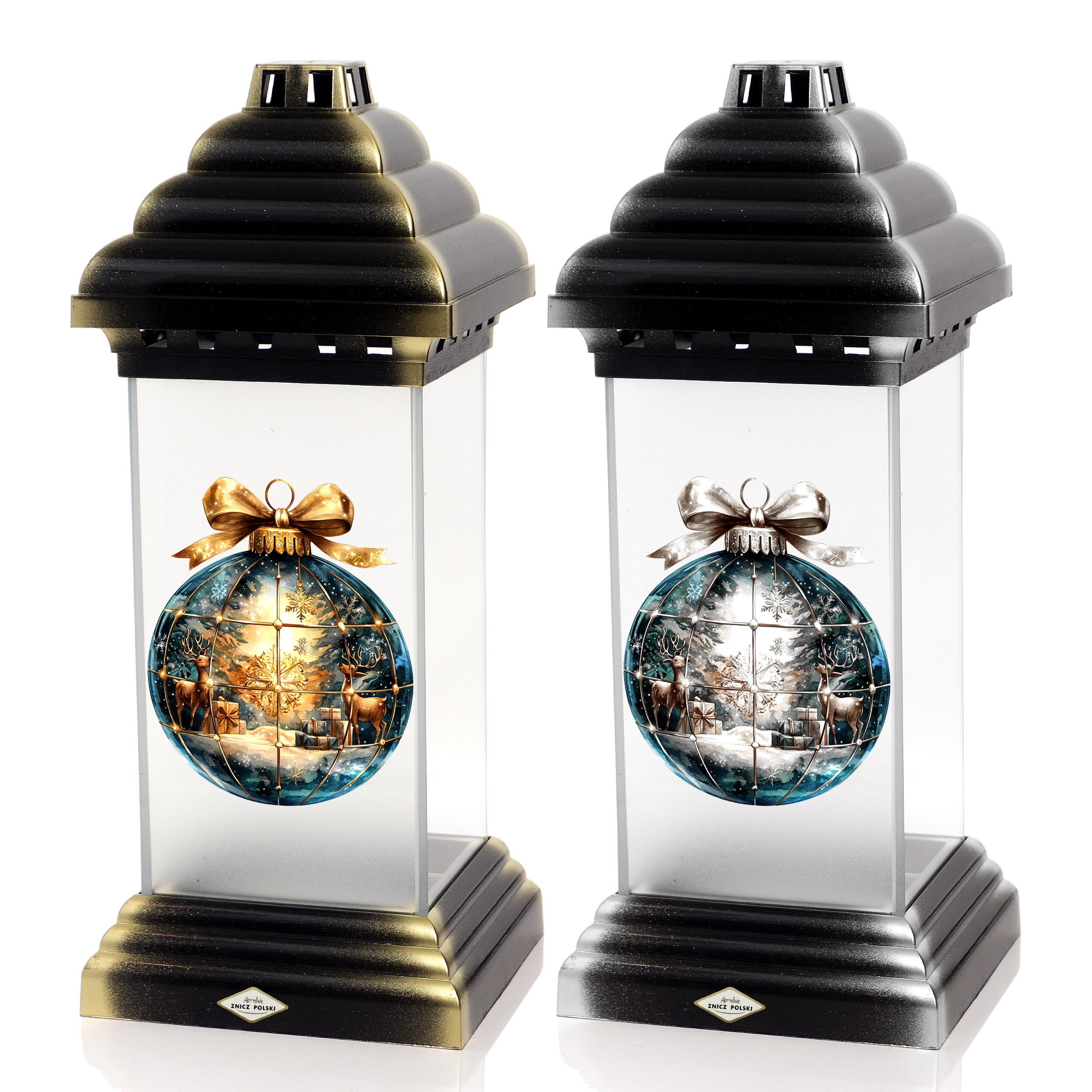 Znicz nagrobny na święta Bożego Narodzenia kapliczka z motywem bombki