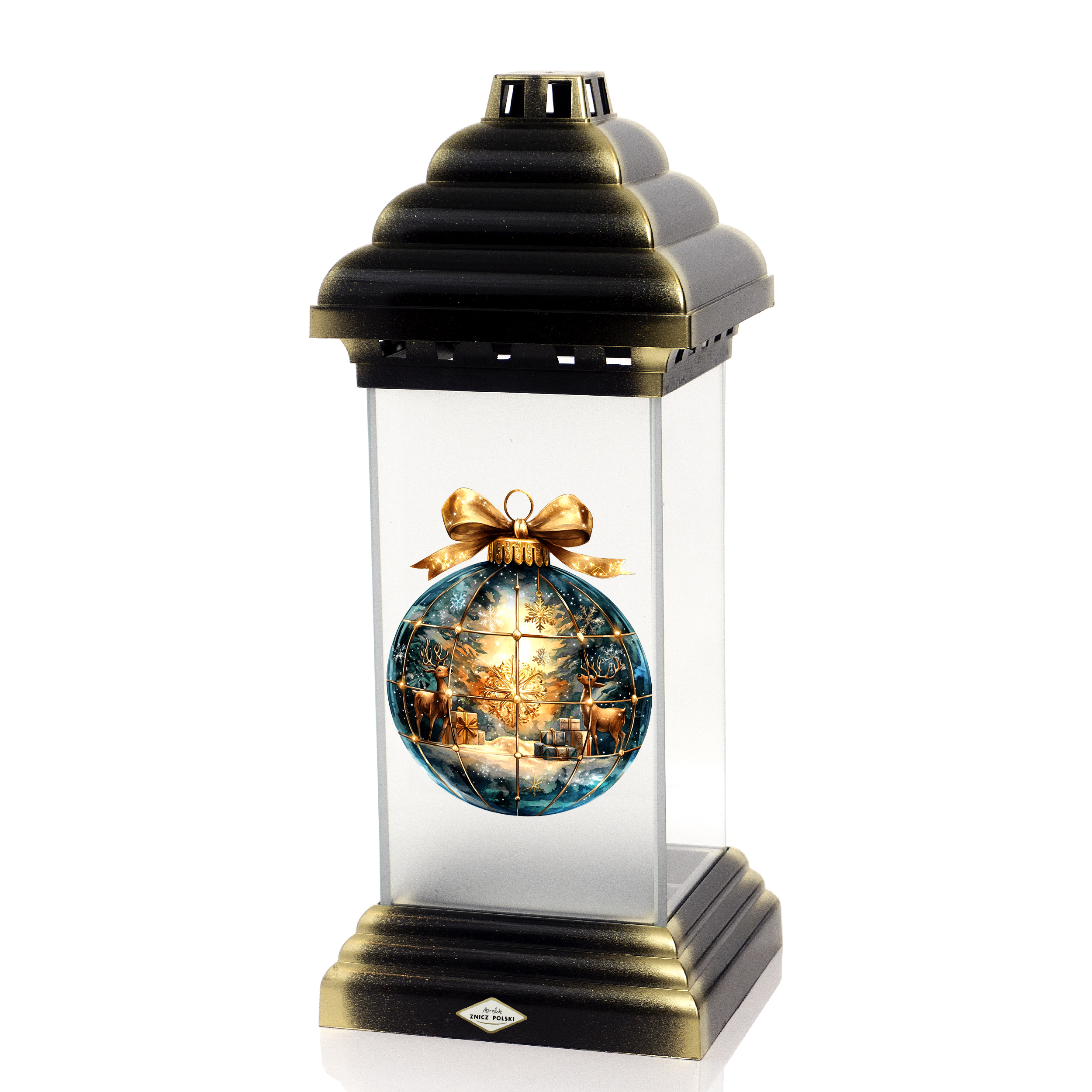 Znicz nagrobny na święta Bożego Narodzenia kapliczka z motywem bombki