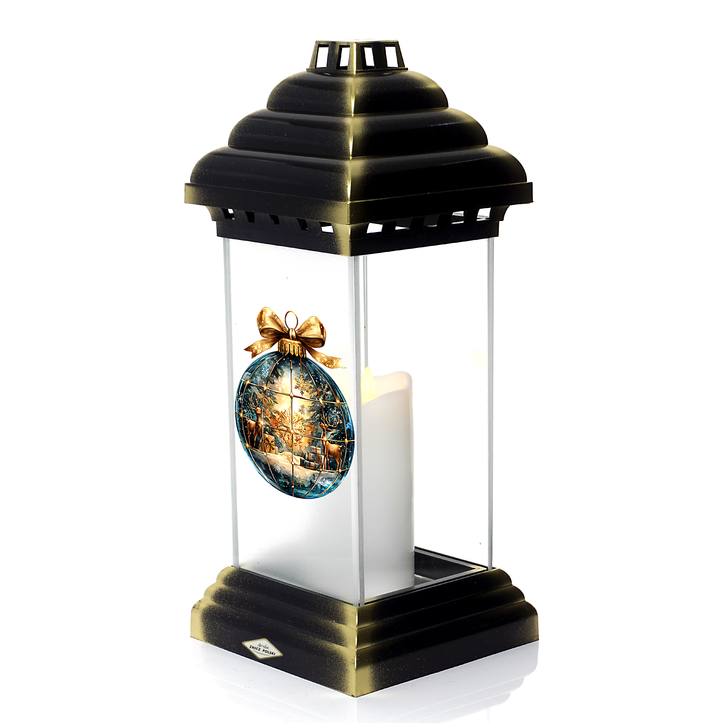 Znicz nagrobny na święta Bożego Narodzenia kapliczka z motywem bombki