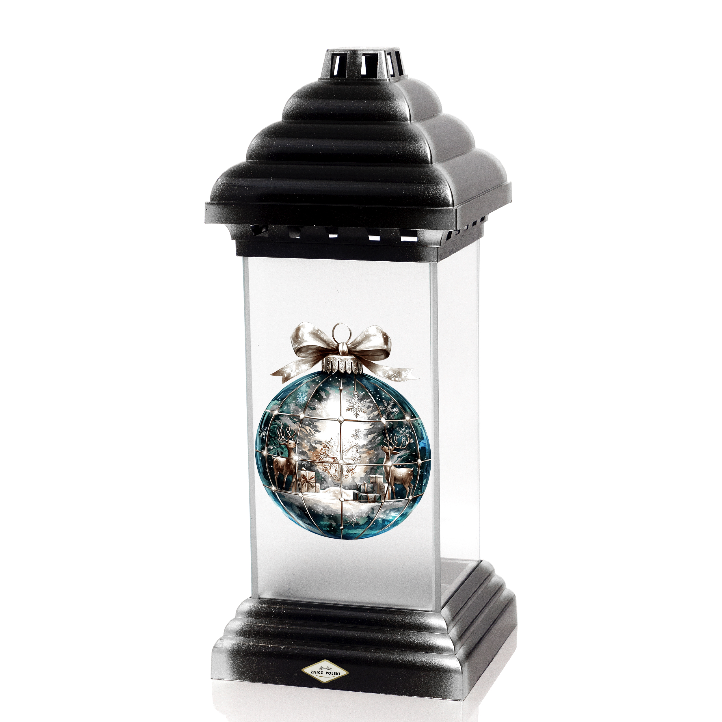 Znicz nagrobny na święta Bożego Narodzenia kapliczka z motywem bombki