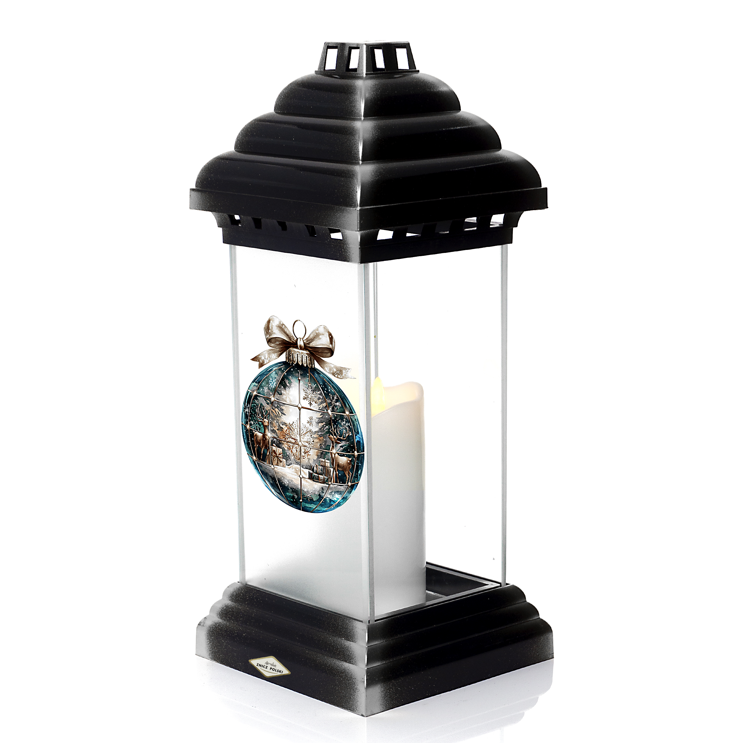 Znicz nagrobny na święta Bożego Narodzenia kapliczka z motywem bombki