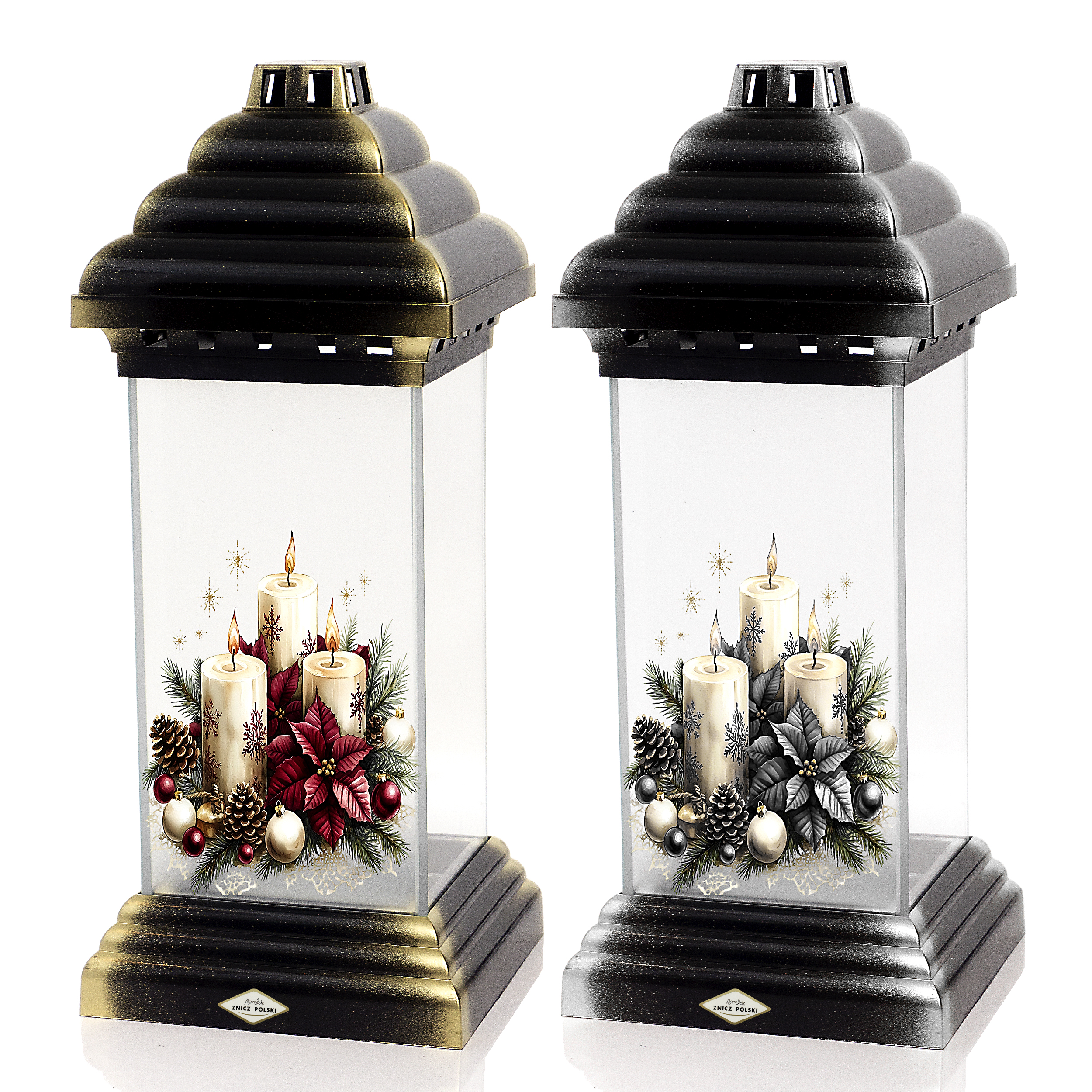 Znicz kapliczka bożonarodzeniowa ze świecami i poinsencją