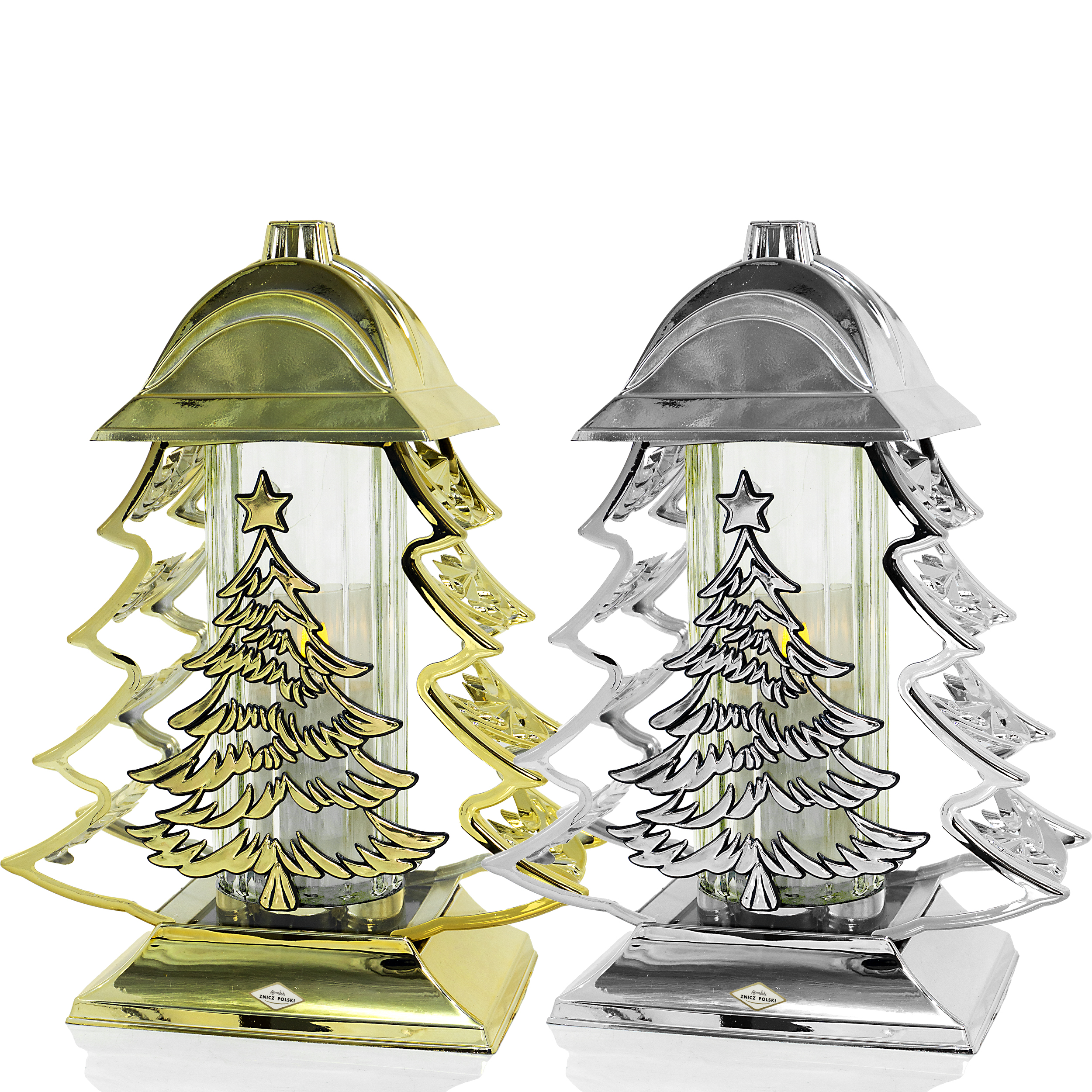 Nowoczesny metalizowany znicz nagrobny bożonarodzeniowy w kształcie choinki