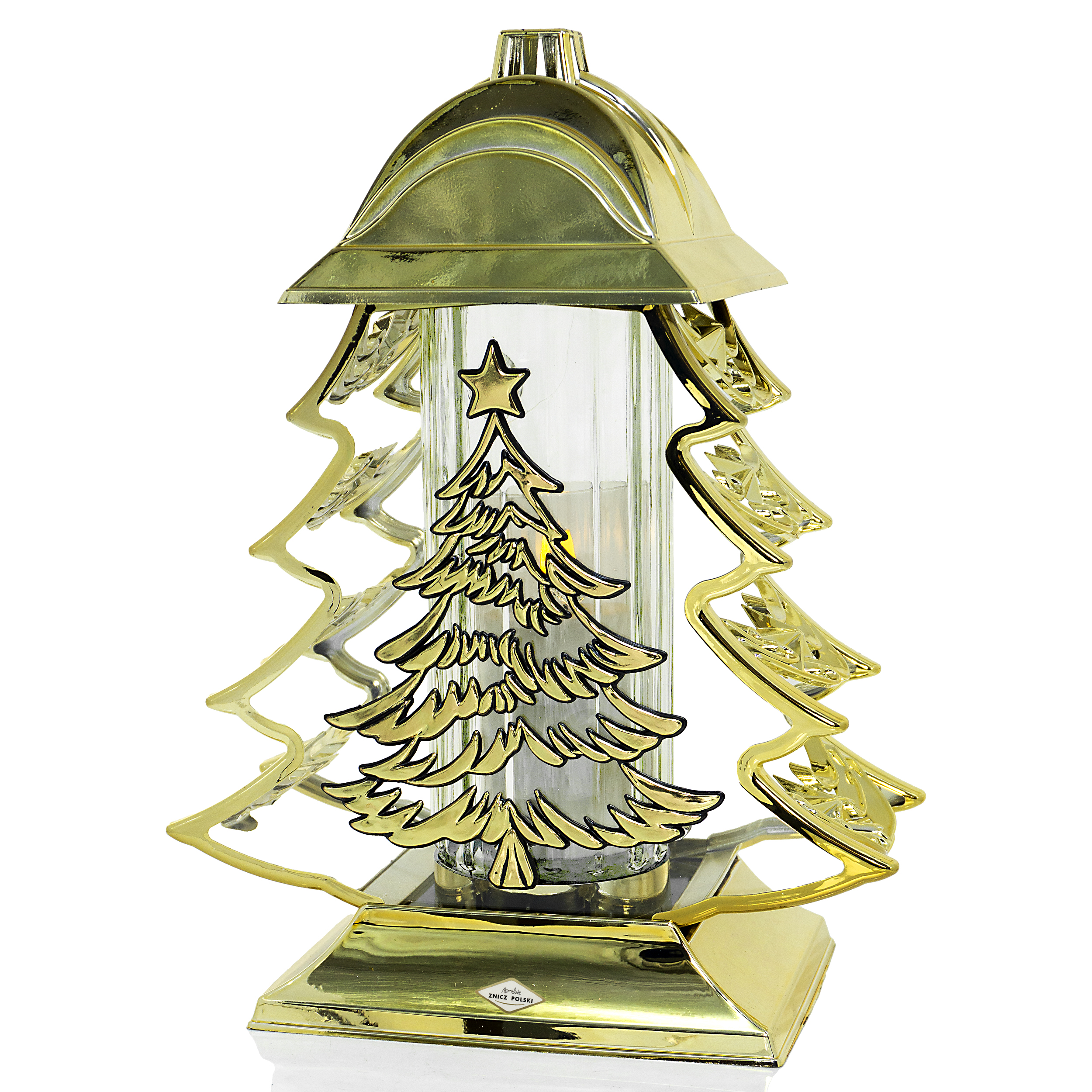 Nowoczesny metalizowany znicz nagrobny bożonarodzeniowy w kształcie choinki