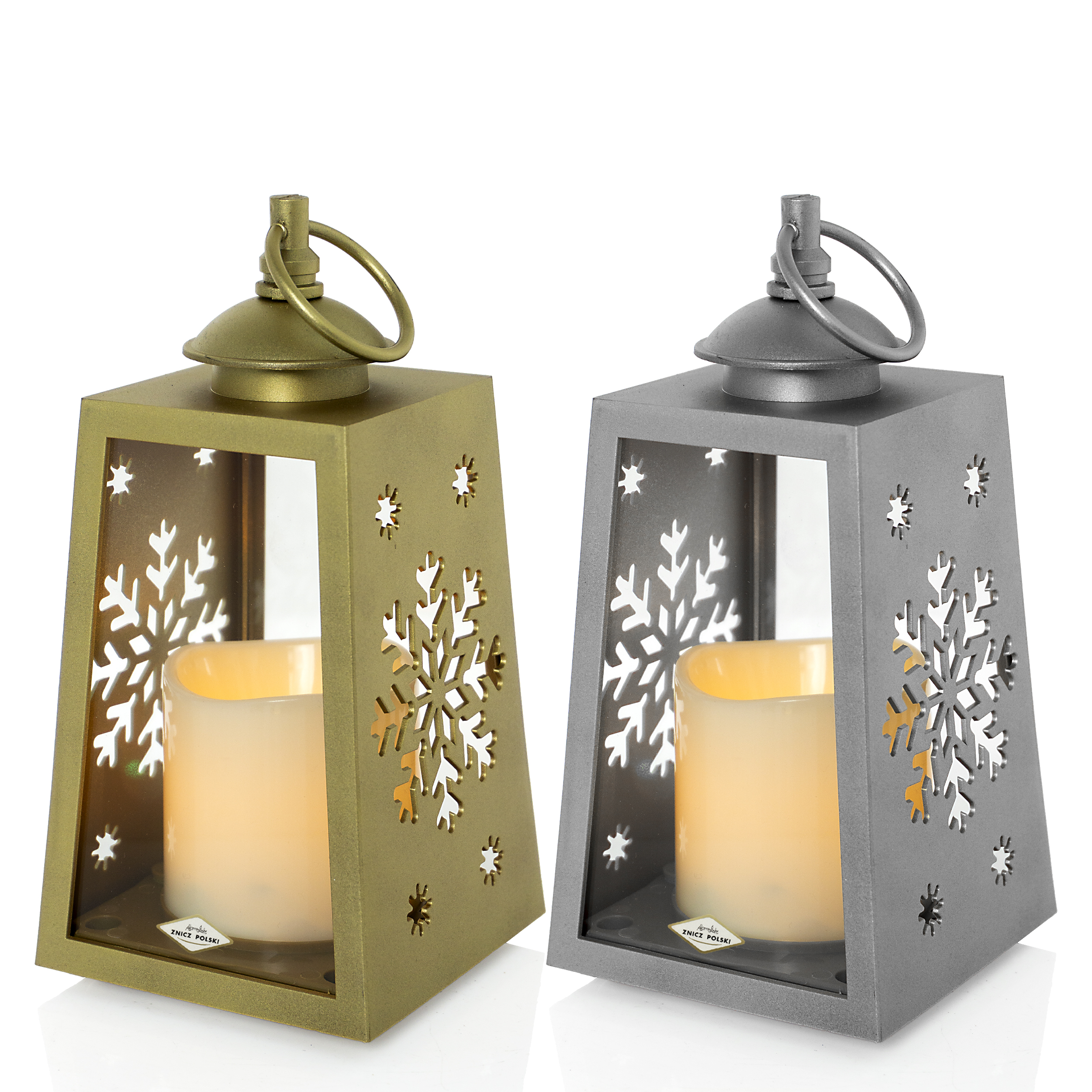 Zimowa bożonarodzeniowa latarenka LED z motywem śnieżynki