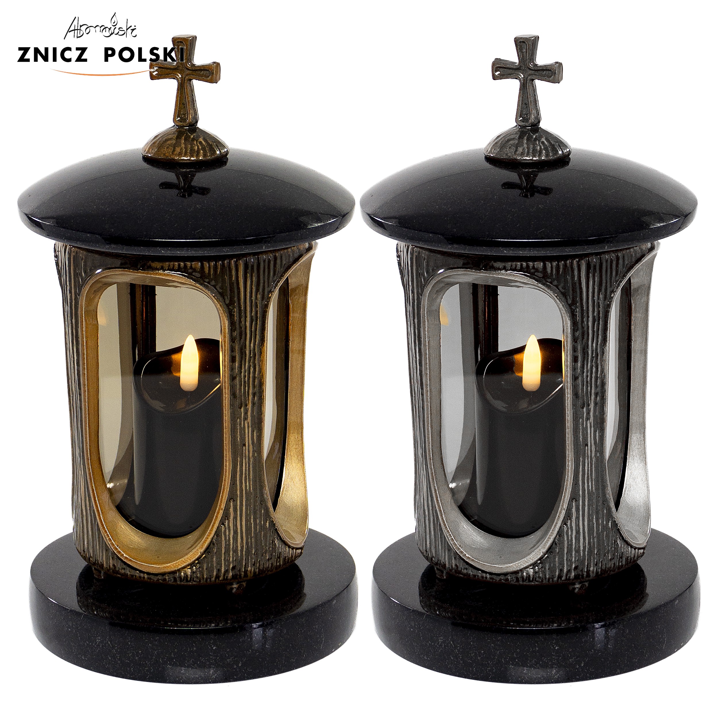 Znicz kamieniarski z granitu szwed ze srebrnym lub złotym korpusem