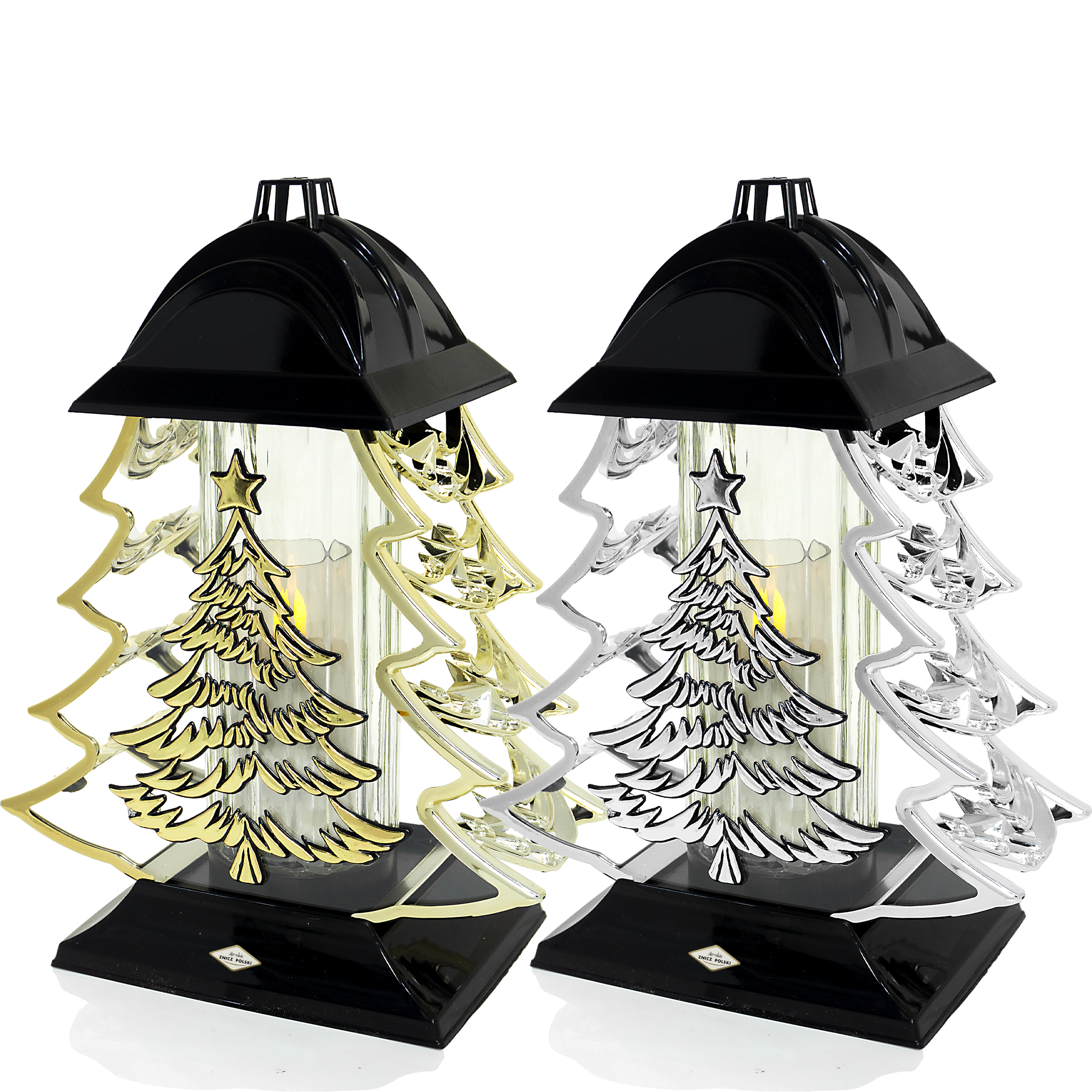 Znicz nagrobny w kształcie metalizowanej choinki