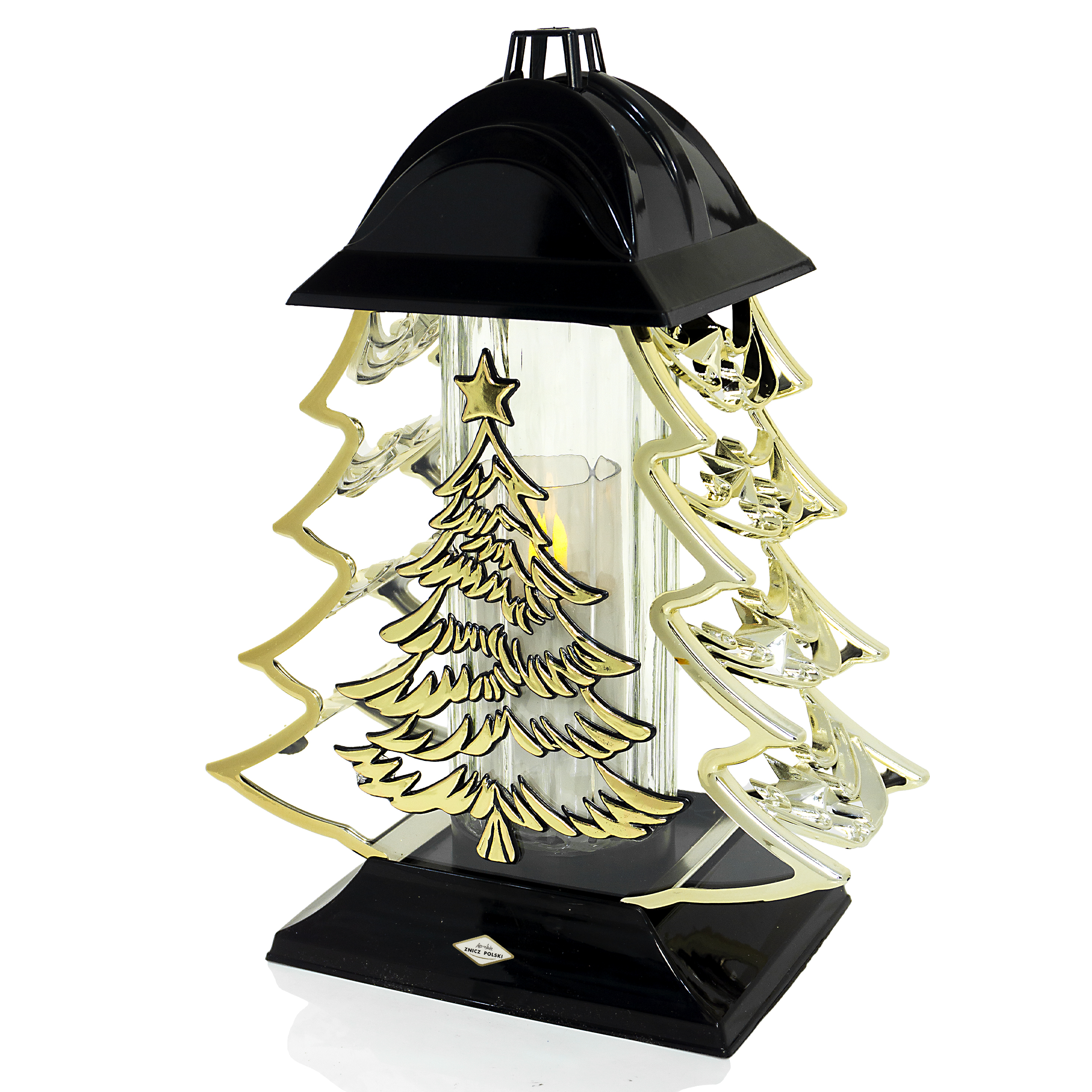 Znicz nagrobny w kształcie metalizowanej choinki