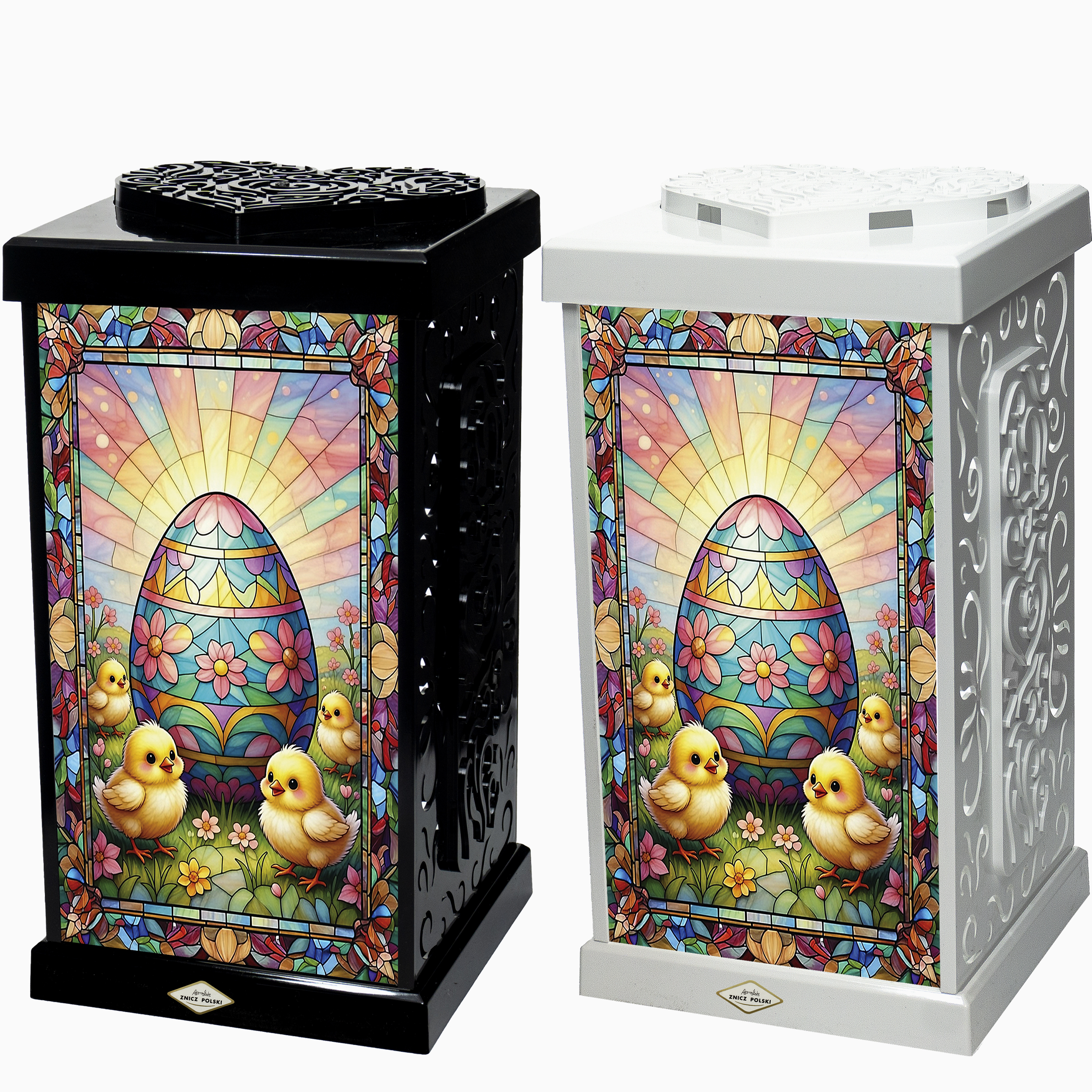 Znicz witraż wielkanocny z ilustracją jajka pisanki