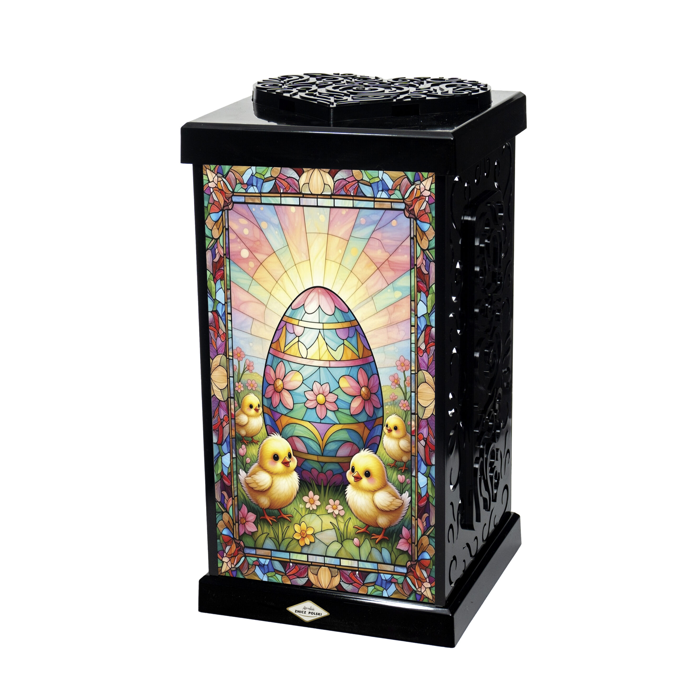 Znicz witraż wielkanocny z ilustracją jajka pisanki