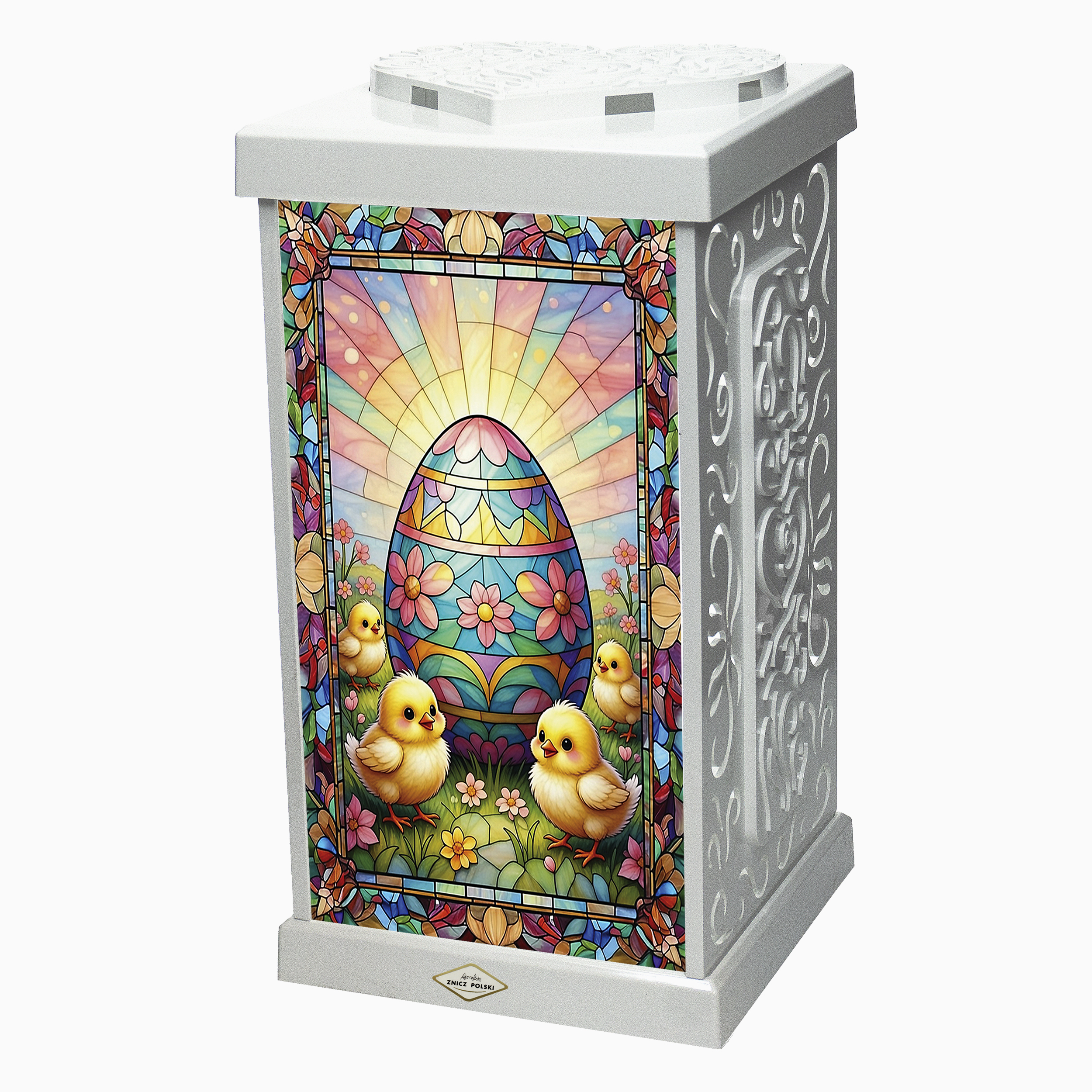 Znicz witraż wielkanocny z ilustracją jajka pisanki