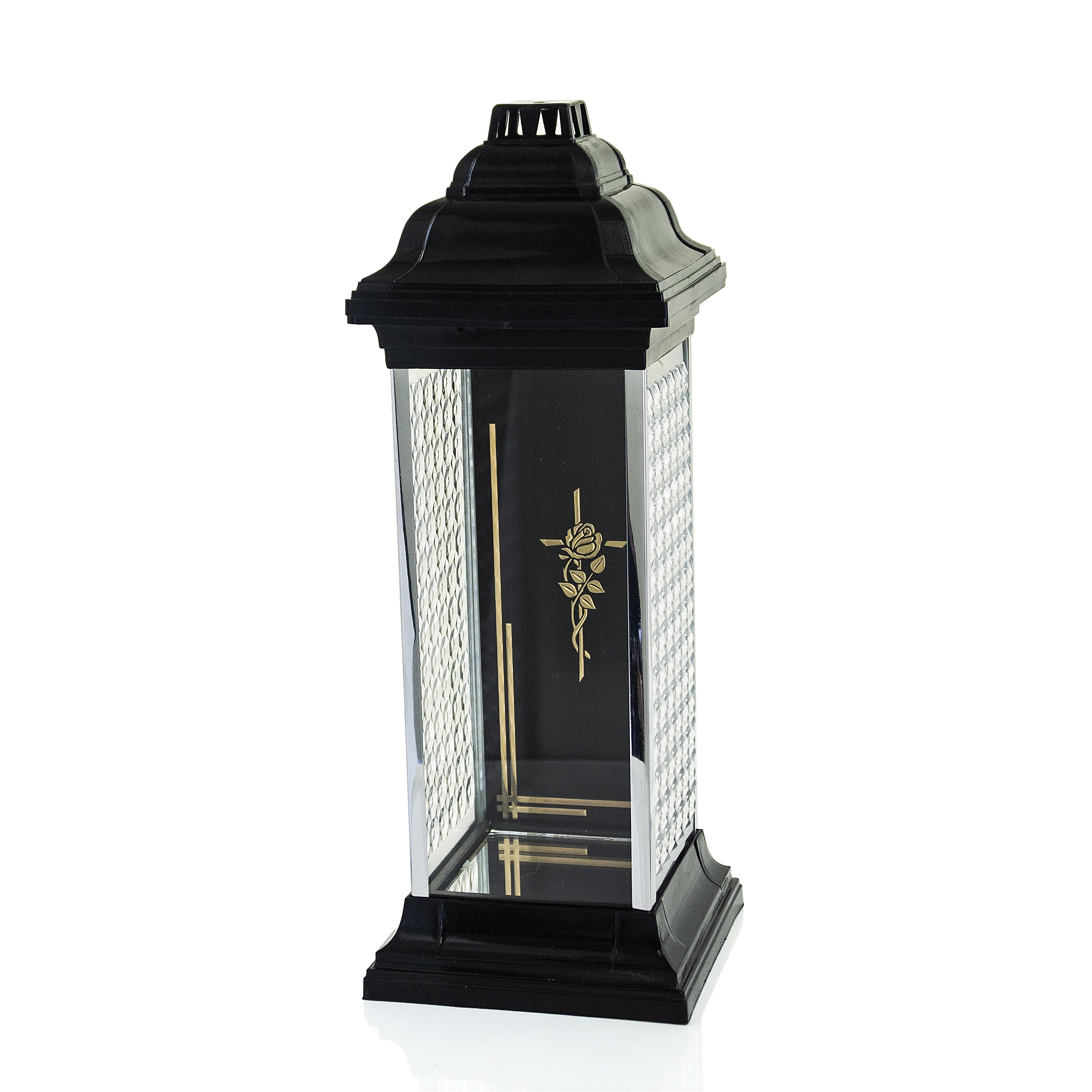 Wysoki czarny lub biały znicz nagrobny z ozdobnym ornamentem RAVENA LUXFER