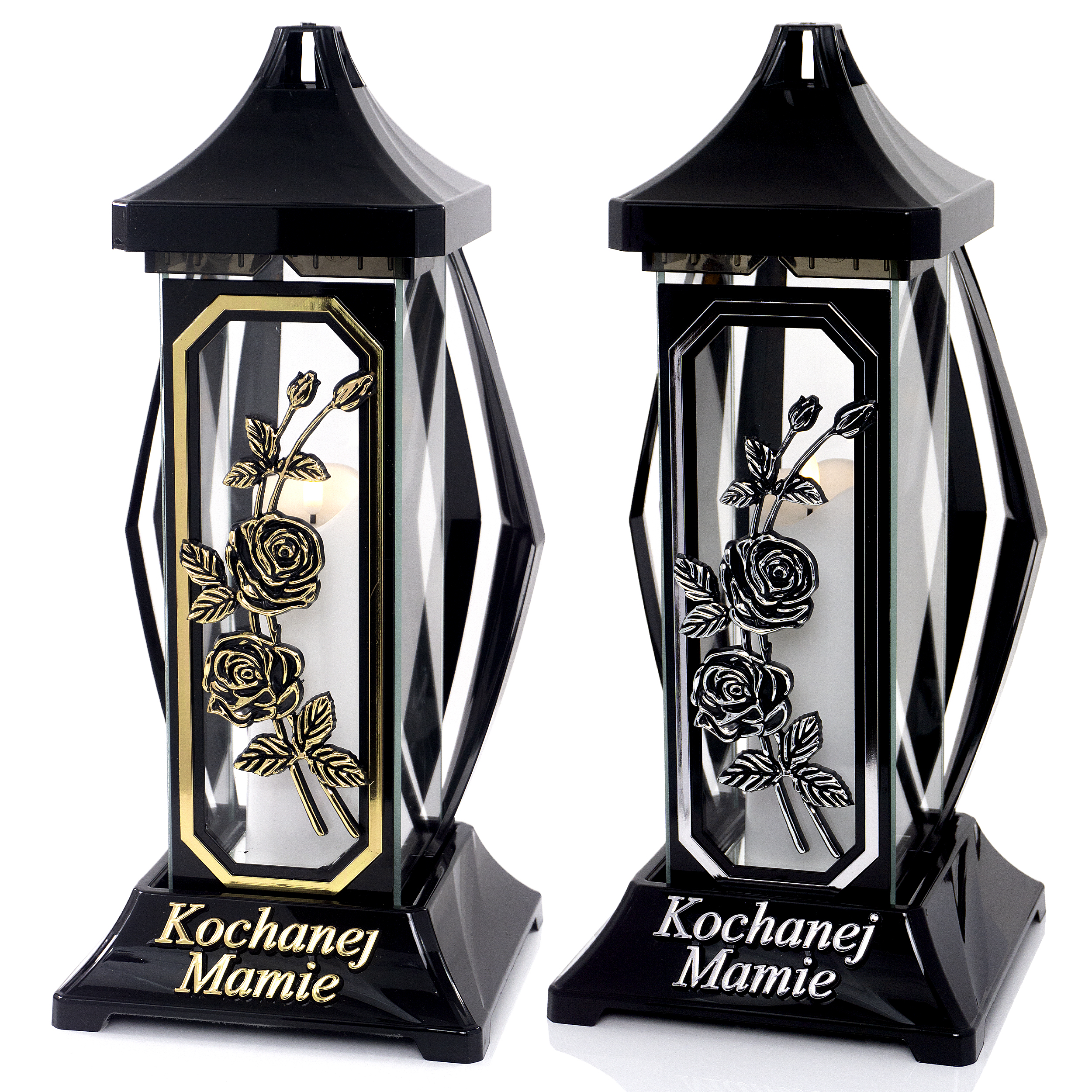 Wysoki 40cm znicz artystyczny dla mamy z motywem róży