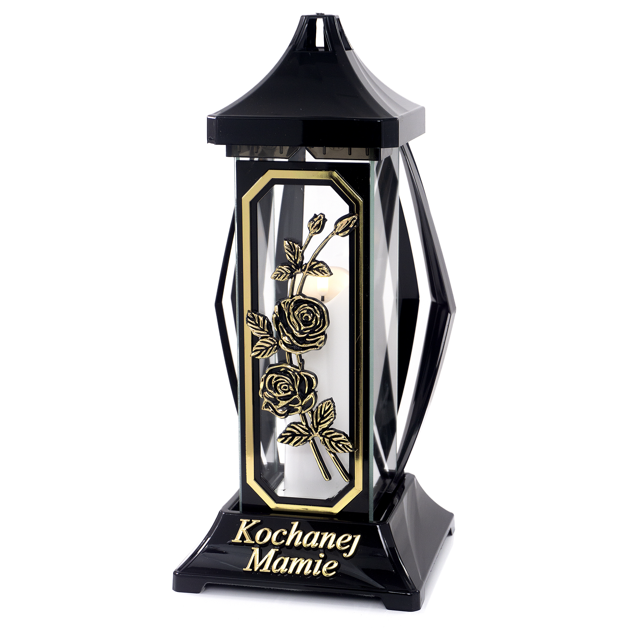 Wysoki 40cm znicz artystyczny dla mamy z motywem róży