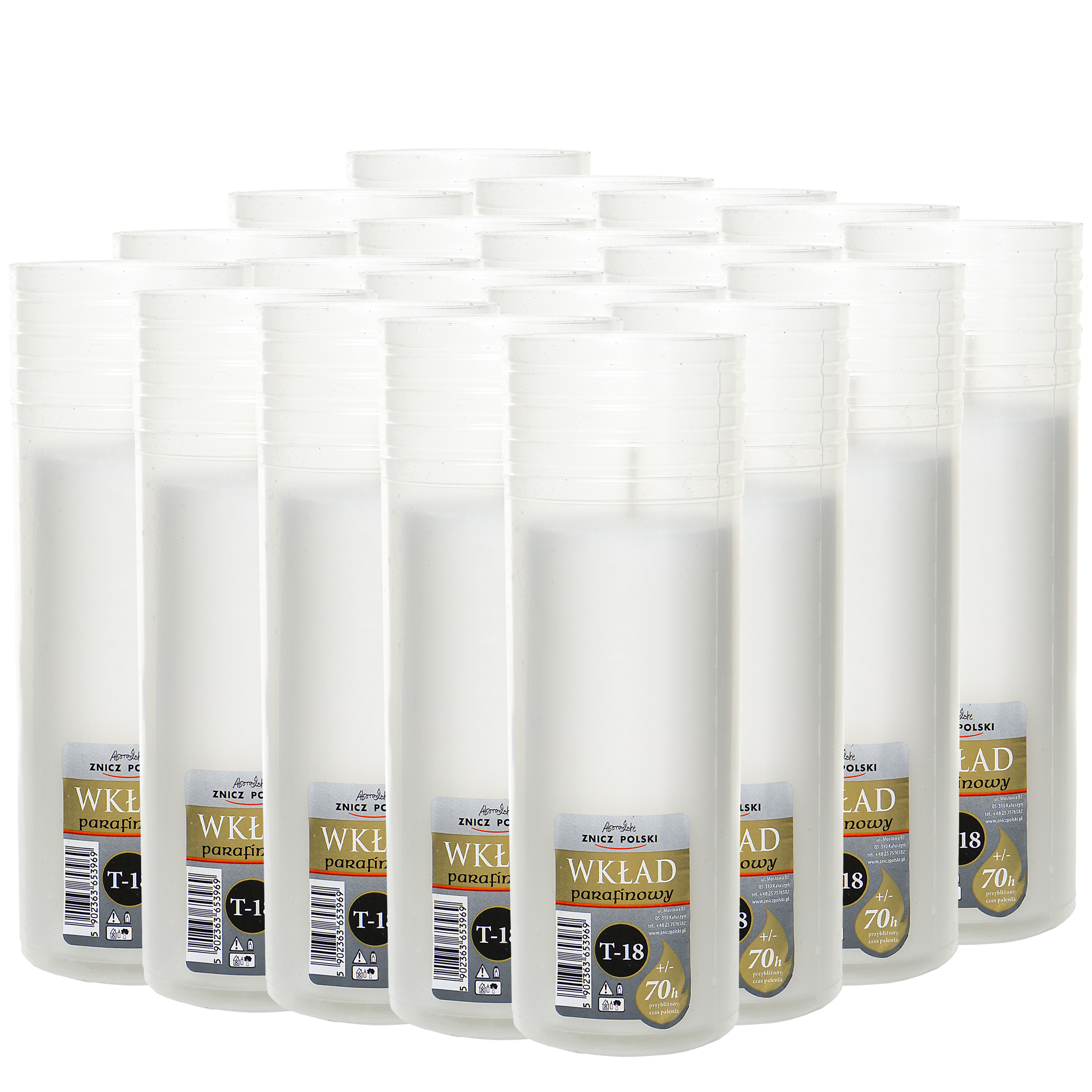 Wkład parafinowy prasowany do zniczy 70h T18 100% parafiny