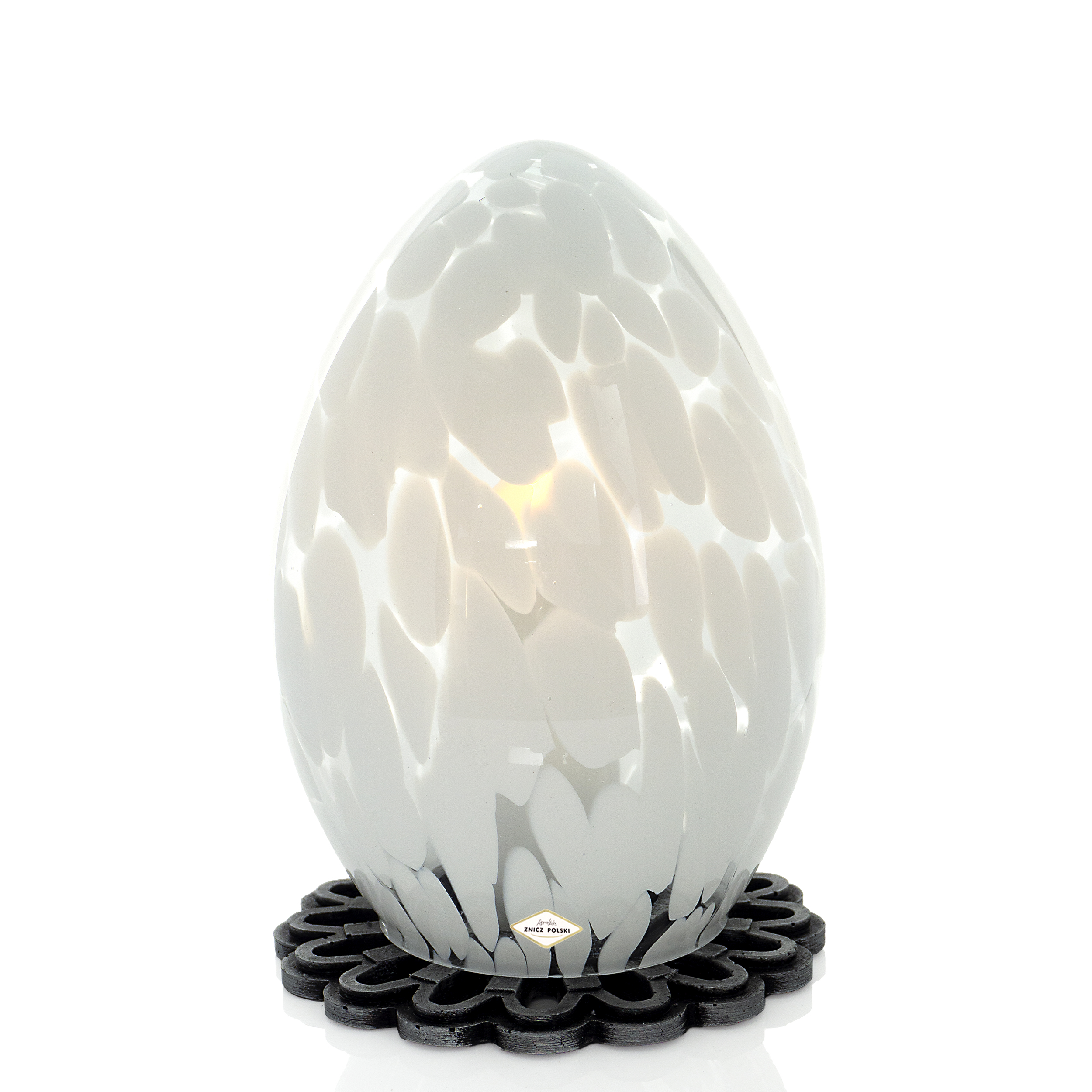 Wyjątkowy wielkanocny znicz artystyczny w formie dużej pisanki wykonany z grubego szkła artystycznego 27cm