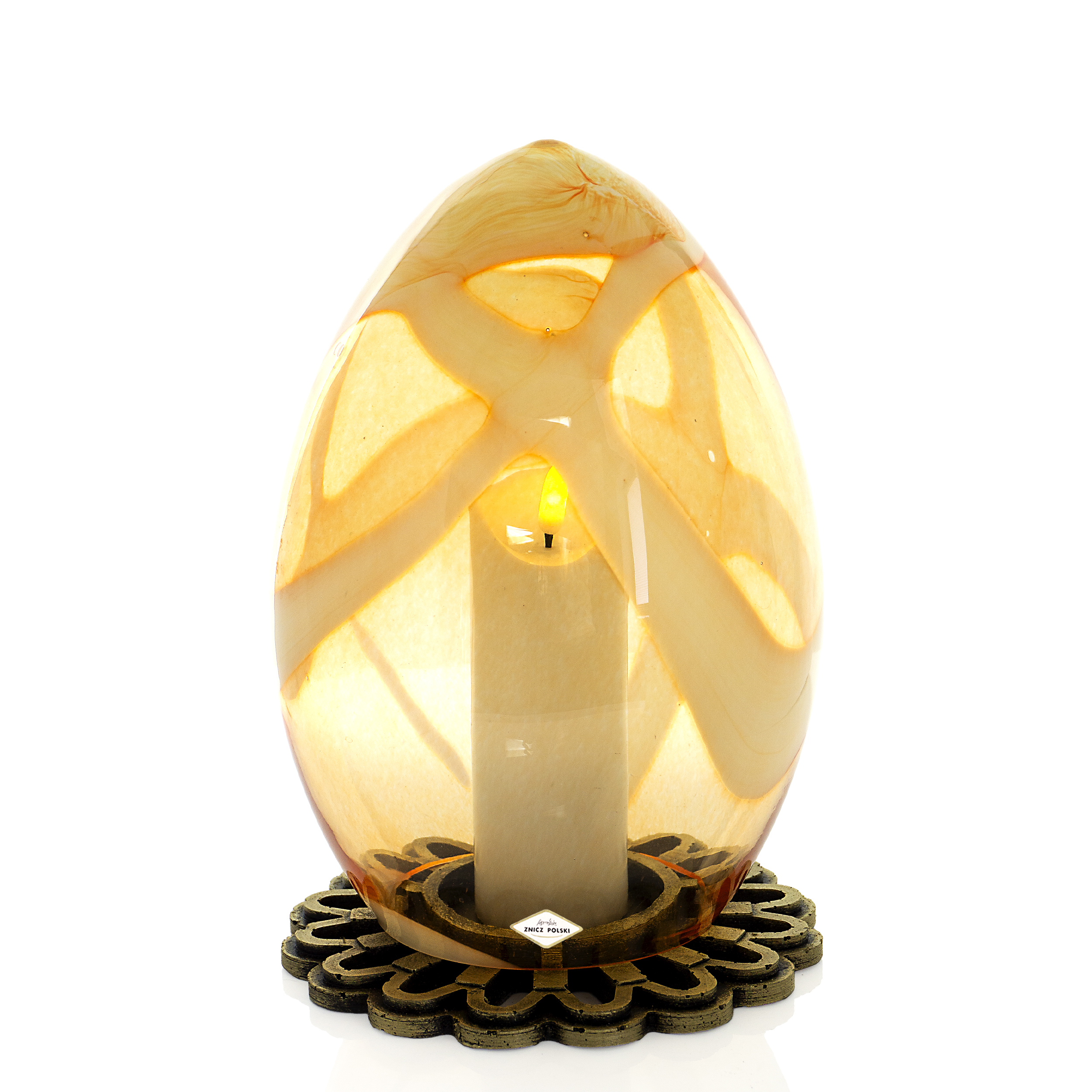 Wyjątkowy wielkanocny znicz artystyczny w formie dużej pisanki wykonany z grubego szkła artystycznego 27cm