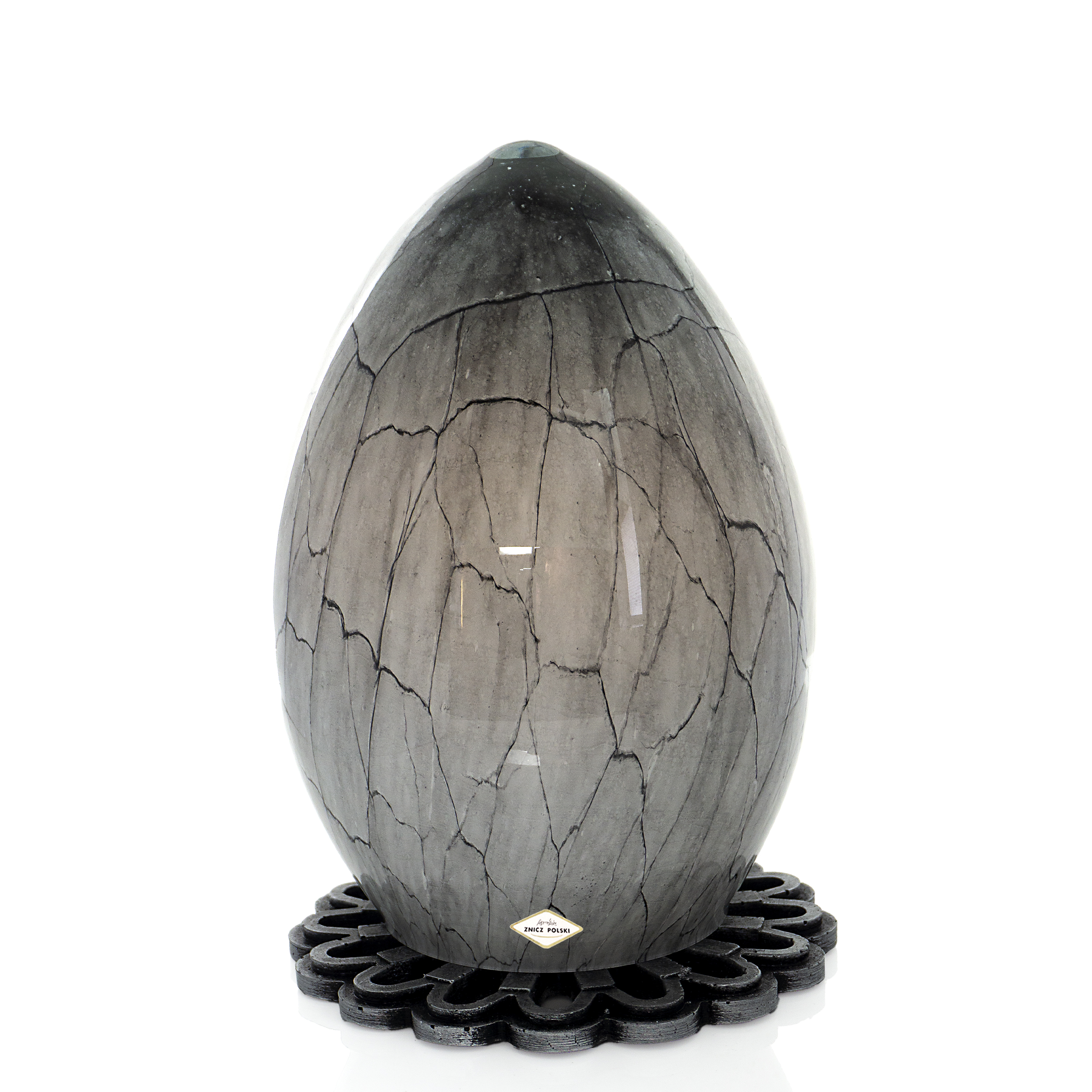 Wyjątkowy wielkanocny znicz artystyczny w formie dużej pisanki wykonany z grubego szkła artystycznego 27cm