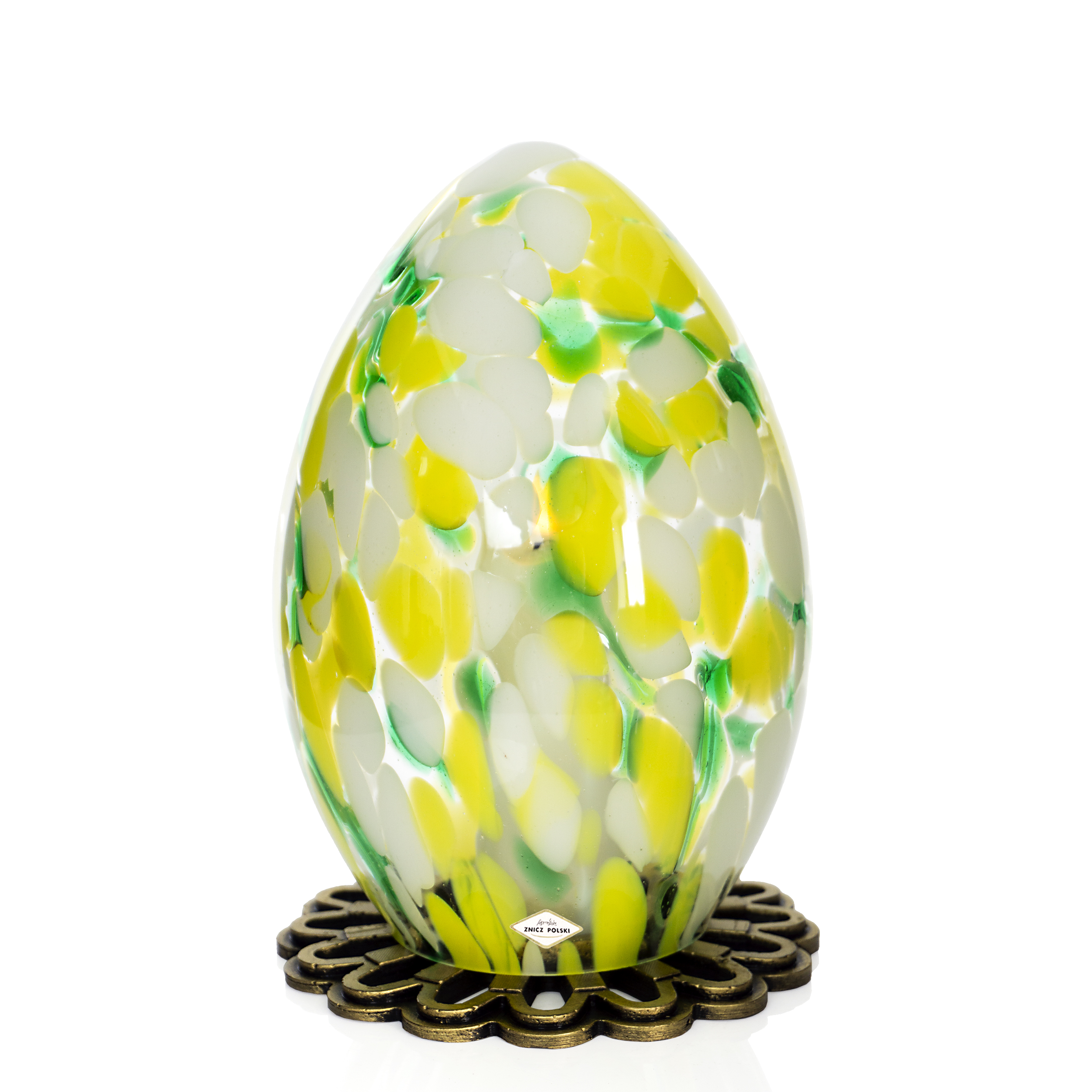 Wyjątkowy wielkanocny znicz artystyczny w formie dużej pisanki wykonany z grubego szkła artystycznego 27cm